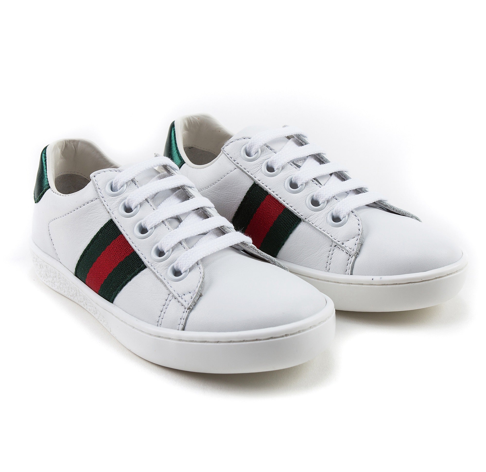 Girls White Shoelace Leather Trainers