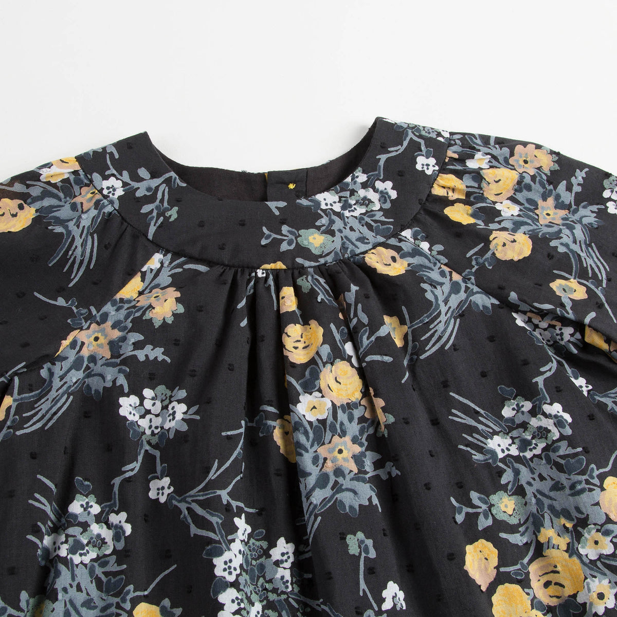 Baby Girls Black Cotton Dress With Gold Flower Print Trims - CÉMAROSE | Children's Fashion Store - 3