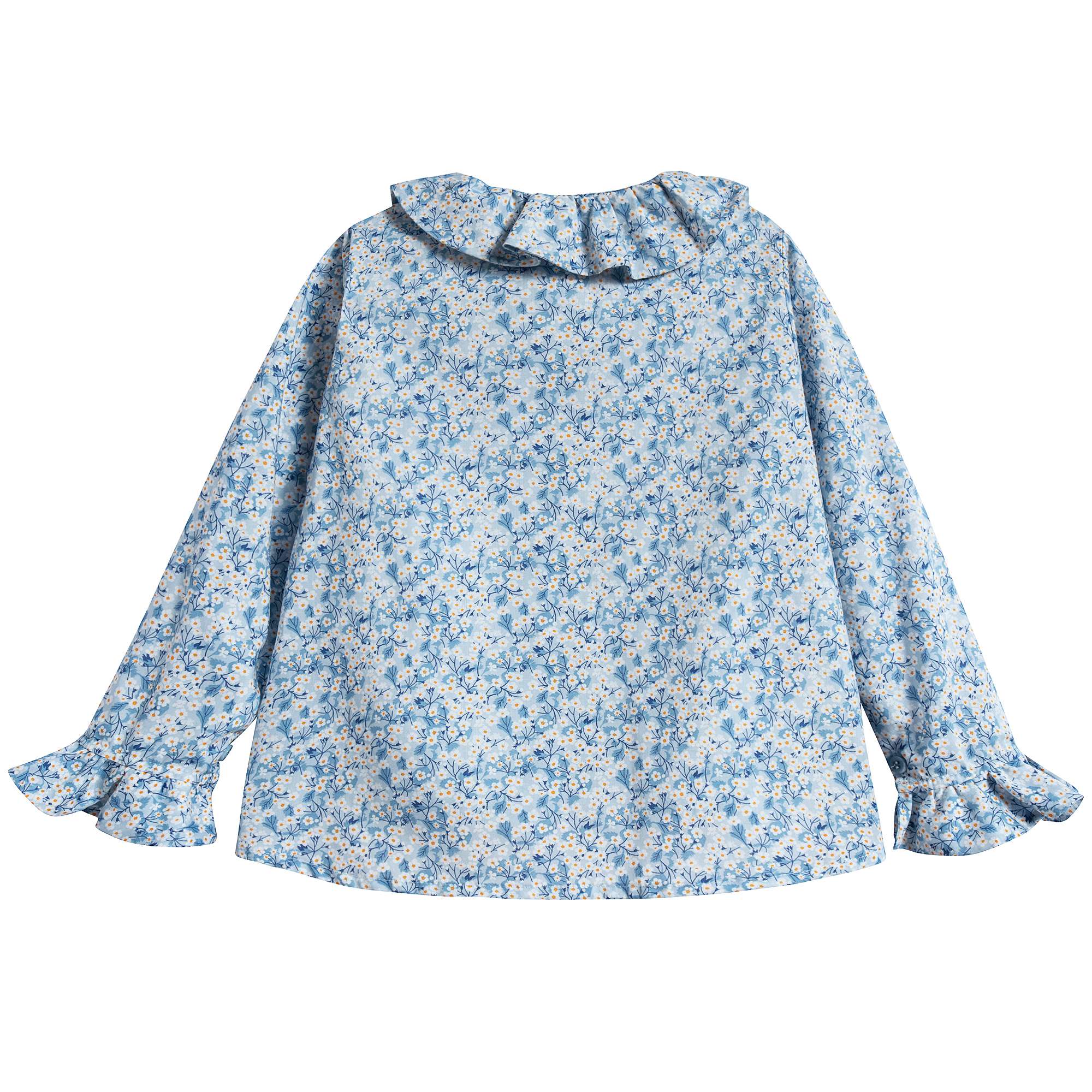 Girls Blue Small Floral Cotton Shirt