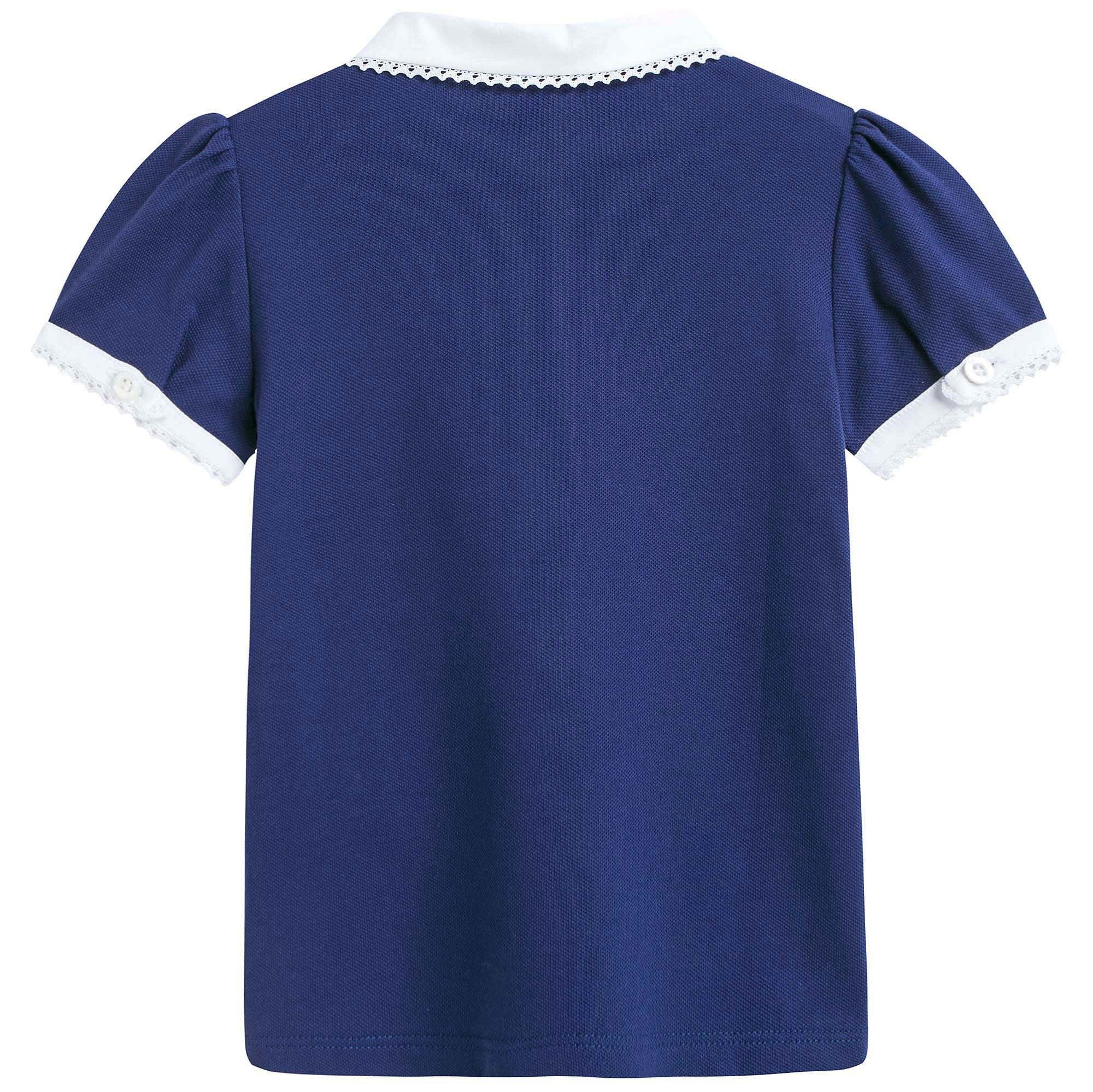 Girls Blue Cotton Piqué Top with Lace
