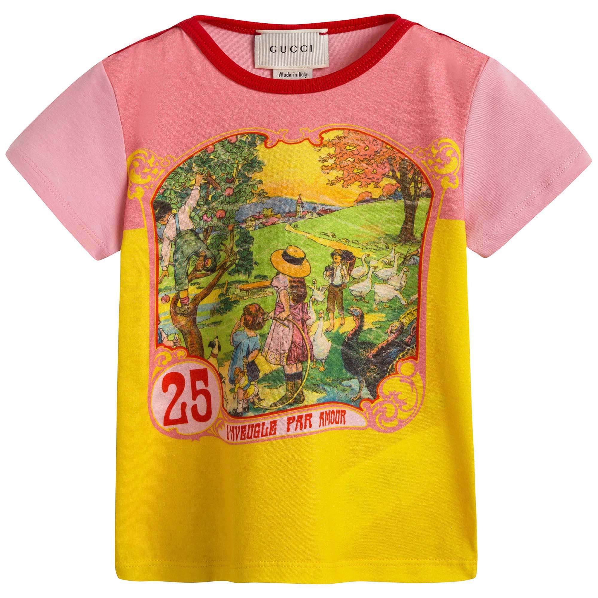 Baby Girls Pink & Yellow Cotton T-shirt
