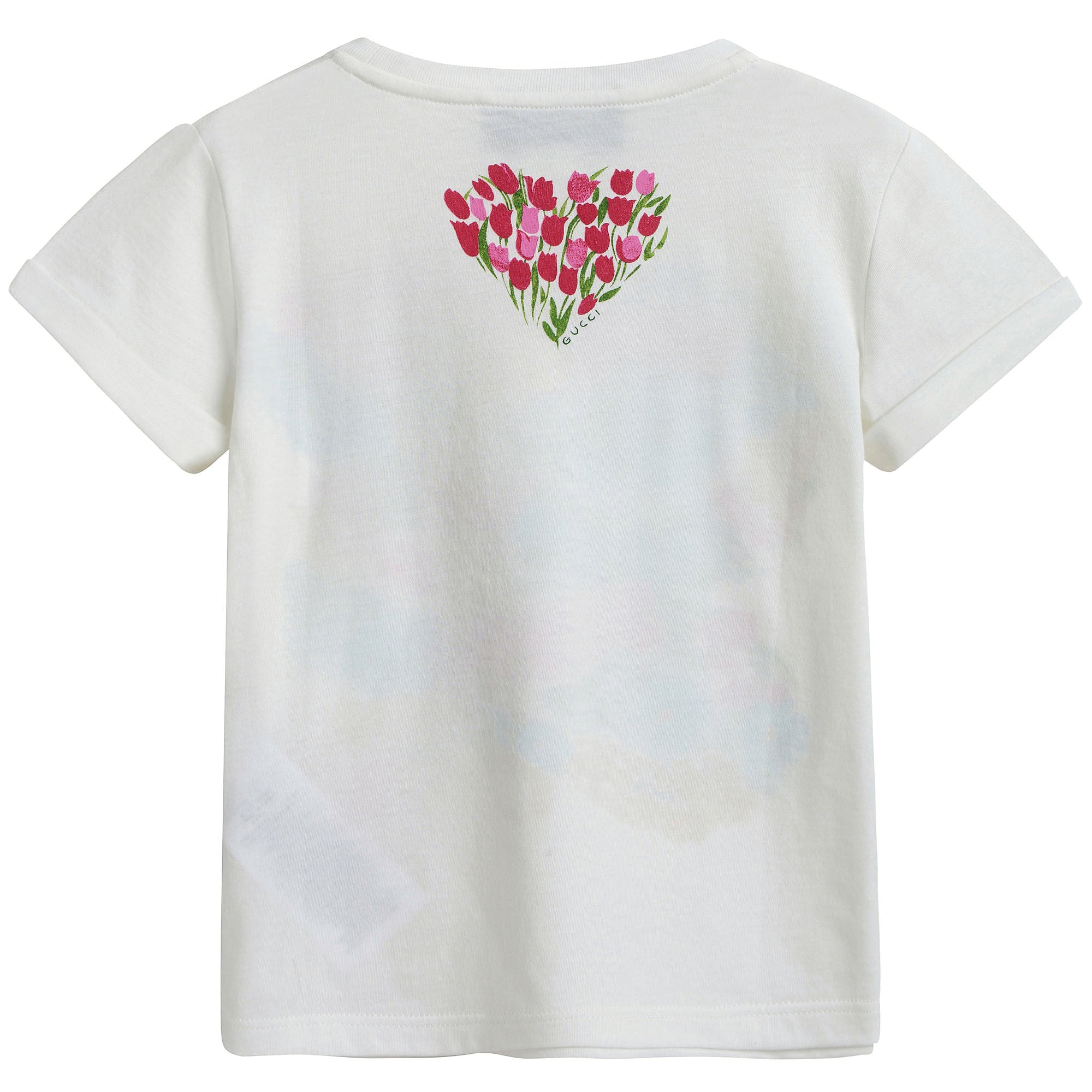 Girls White Flowers Printed T-shirt