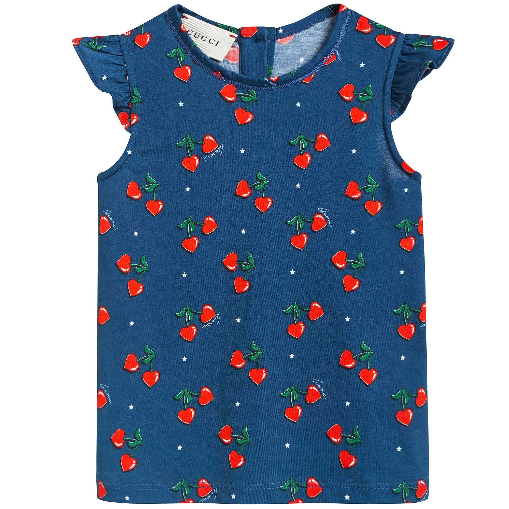 Baby Girls Navy Blue Heart Cherry Top