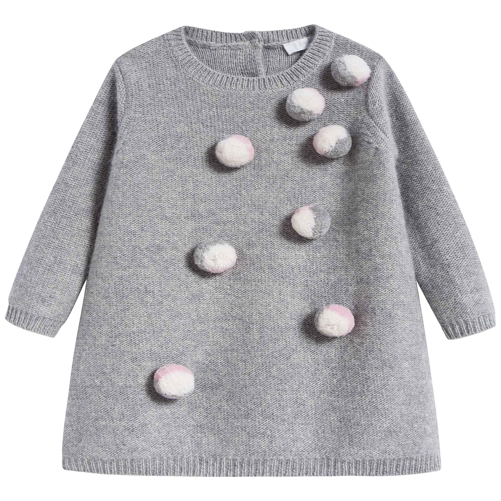 Baby Girls Grey With Pom-Pom Wool Dress