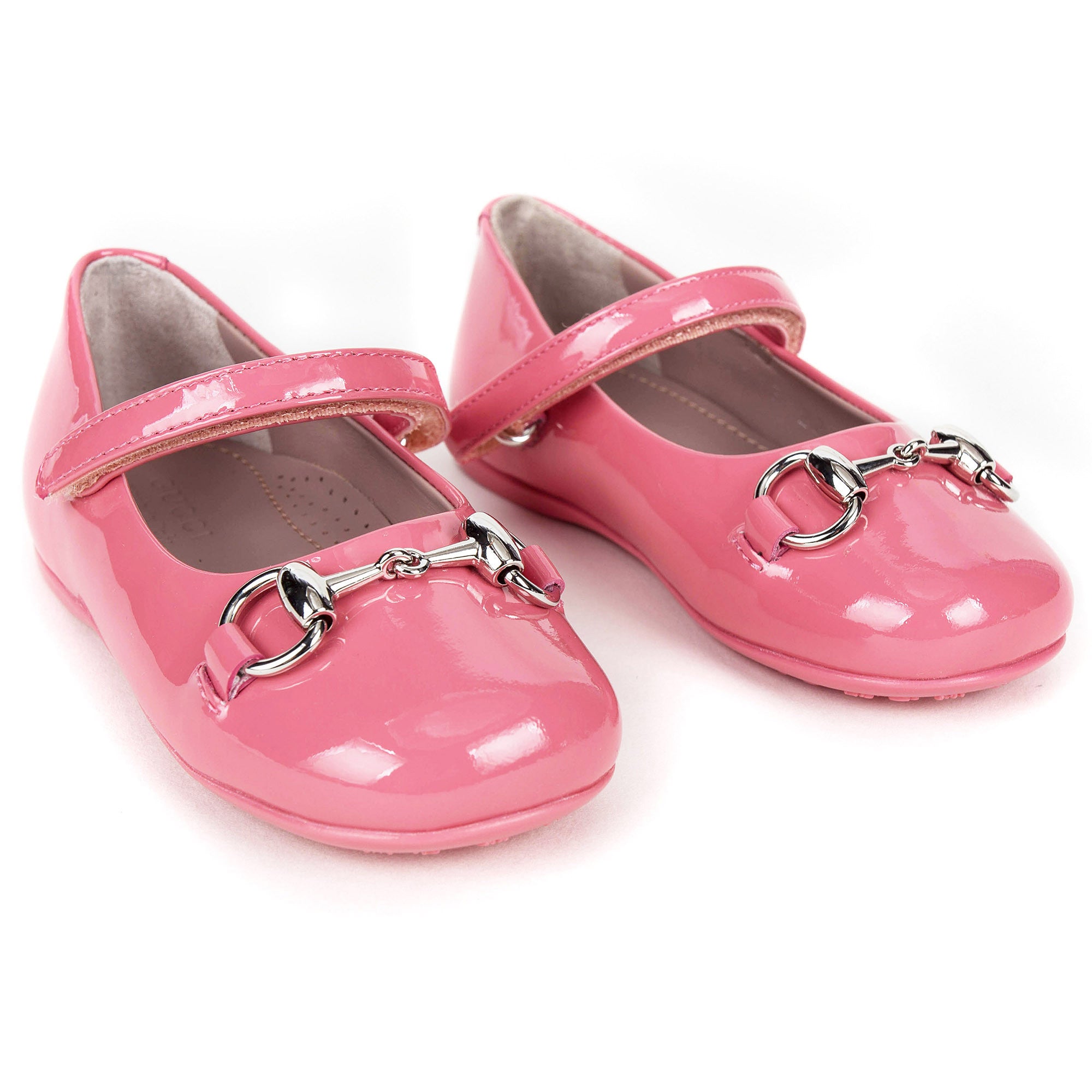 Girls Pink Patent Leather Horsebit Shoes