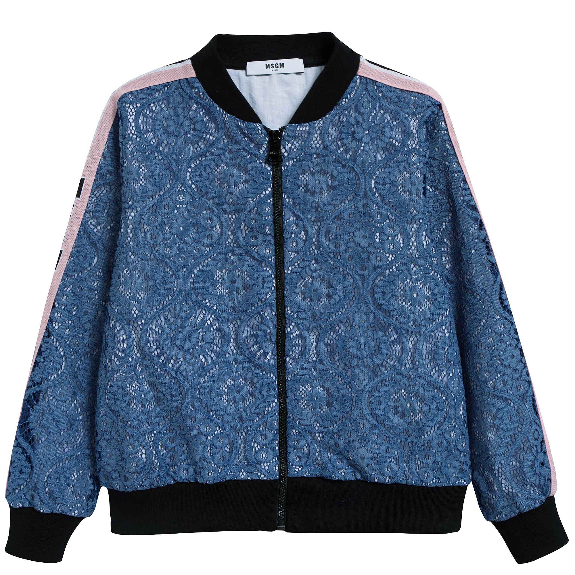 Girls Blue Cotone Bomber Lace Jacket
