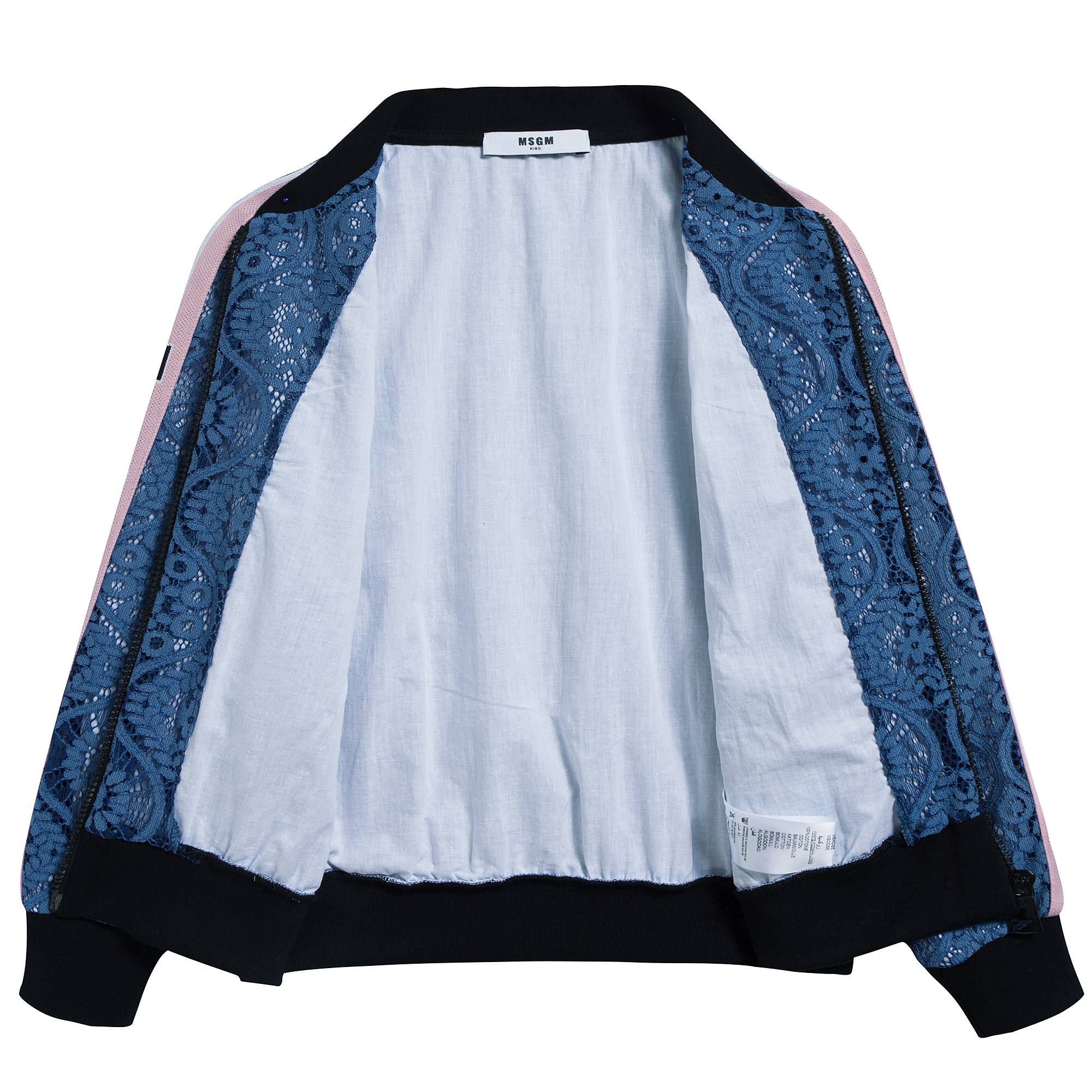 Girls Blue Cotone Bomber Lace Jacket
