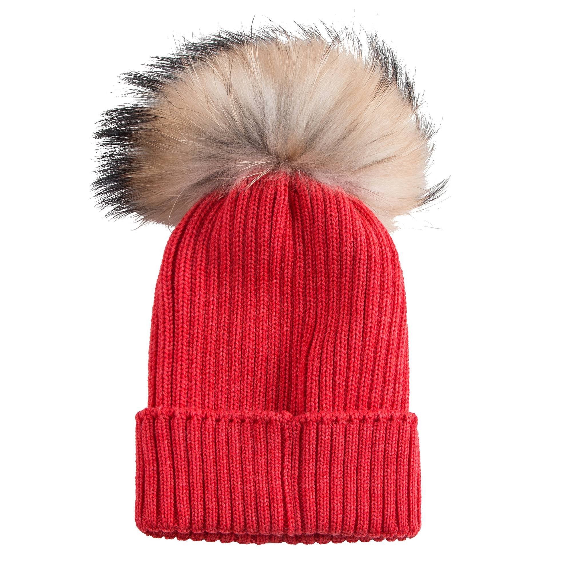 Girls Pink Knitted Hat With Fur Pom-Pom Trim