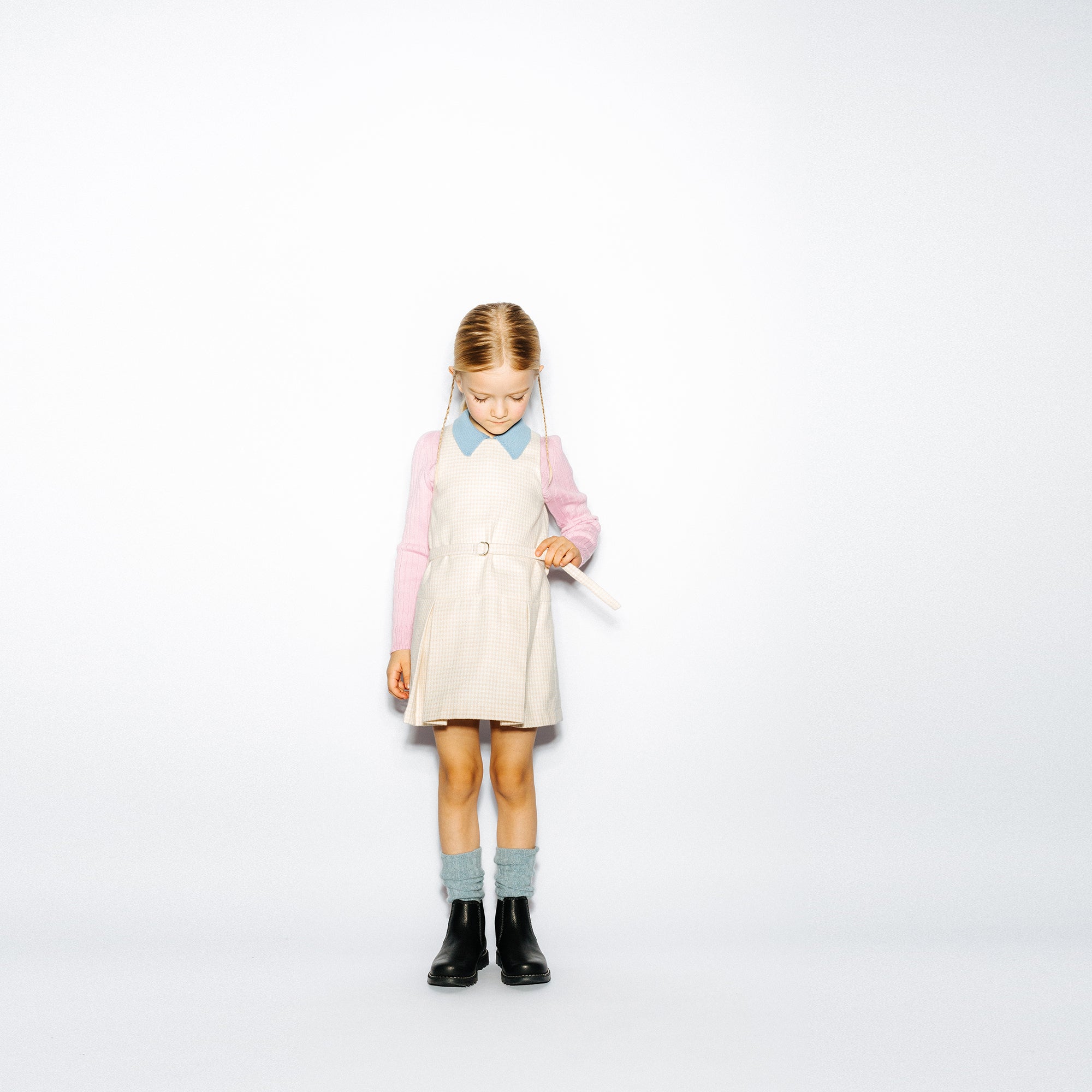Girls White Check Dress