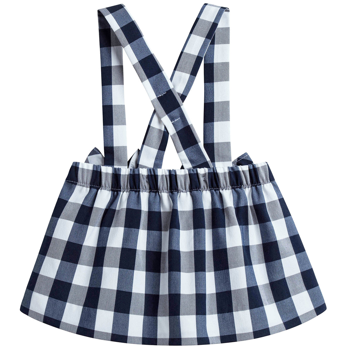 Salopette à carreaux bleu foncé avec nœud pour petites filles