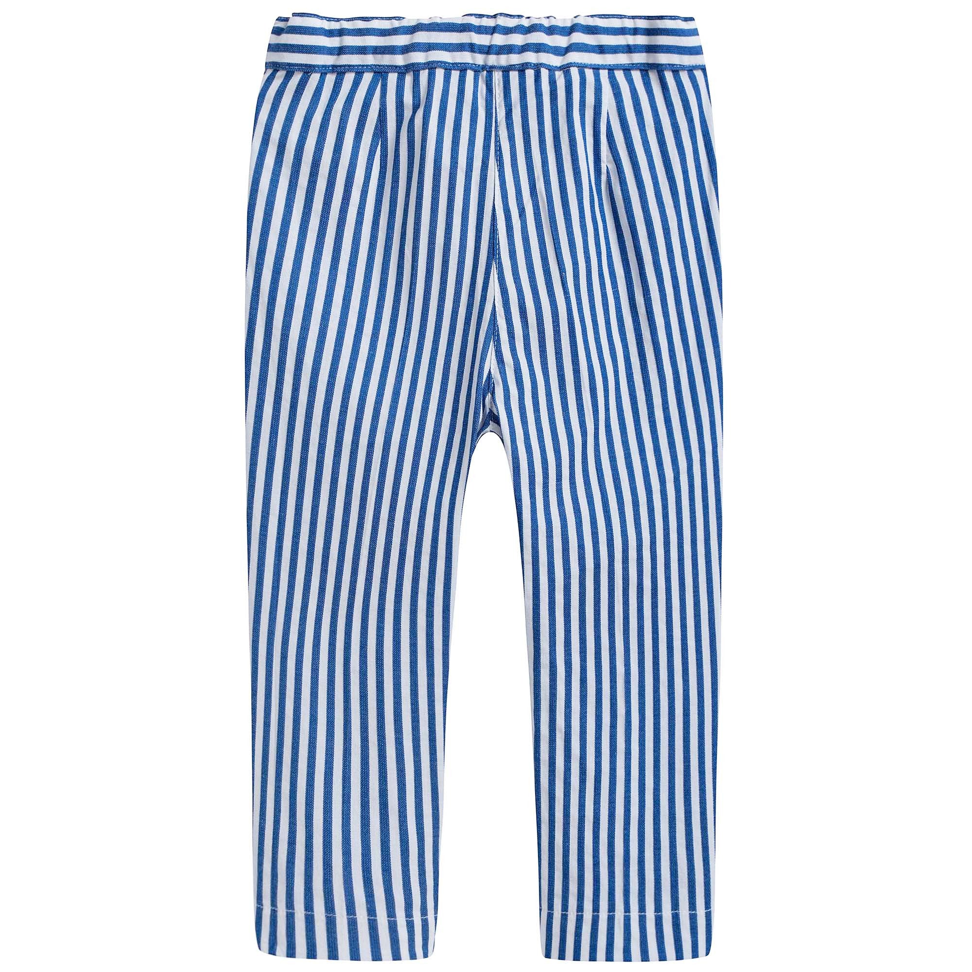 Girls Blue & White Striped Cotton Pants