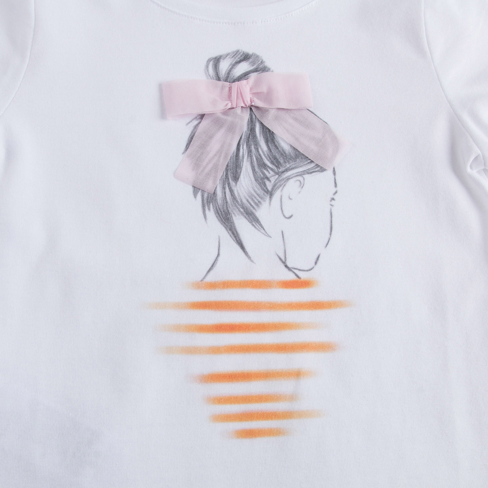 Girls White Cotton Jersey T-Shirt With Light Pink Bow - CÉMAROSE | Children's Fashion Store - 4