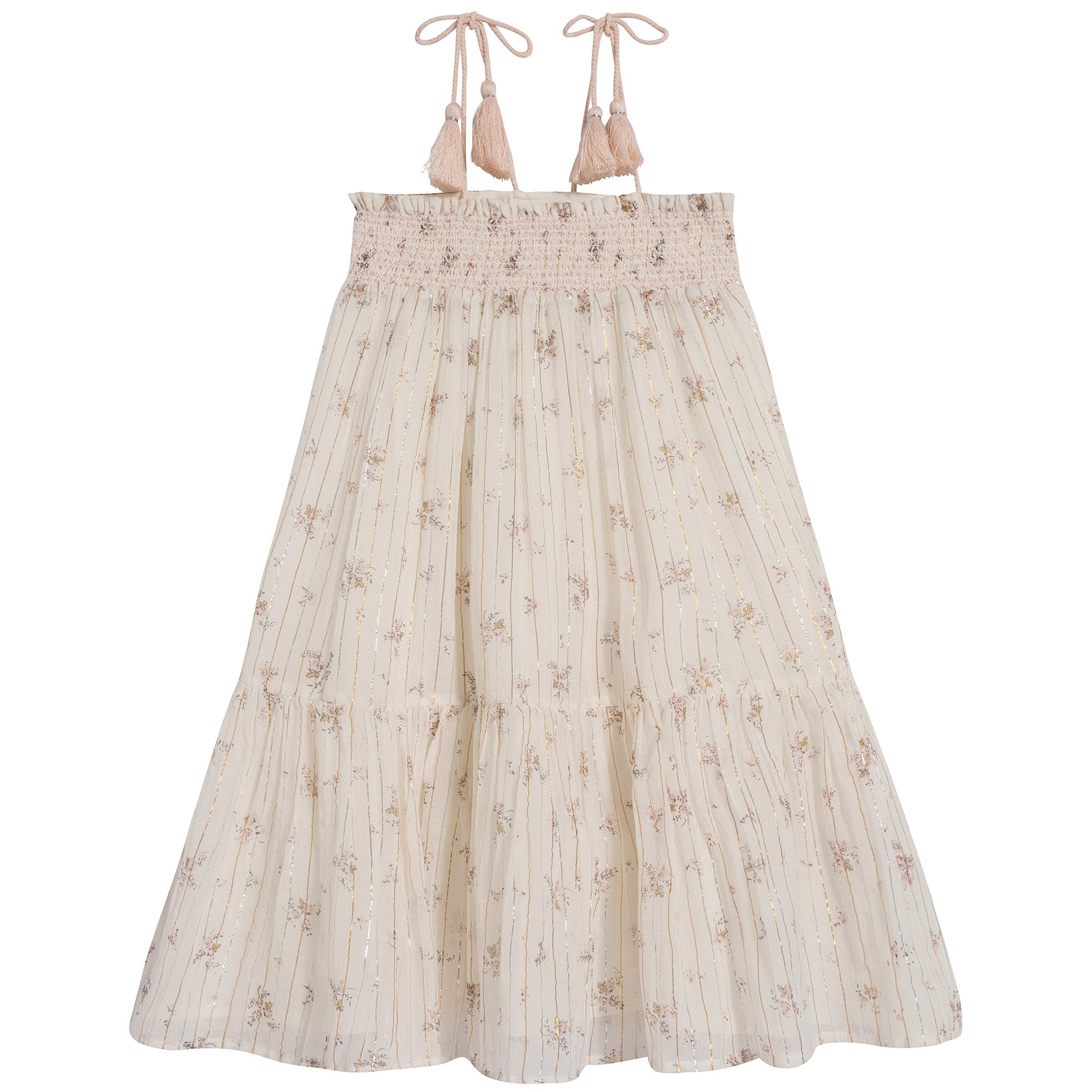 Girls Beige Printing Cotton Dress