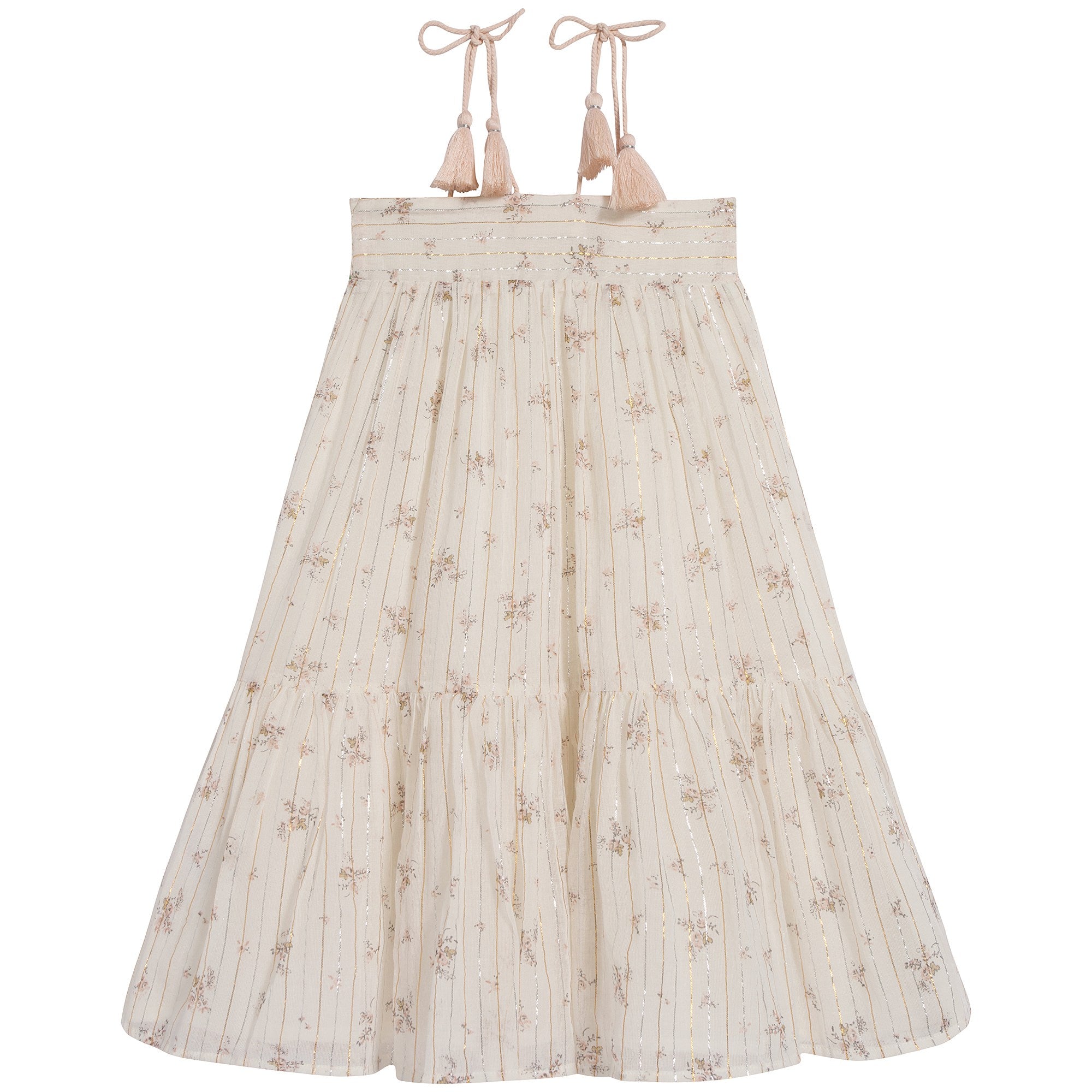 Girls Beige Printing Cotton Dress