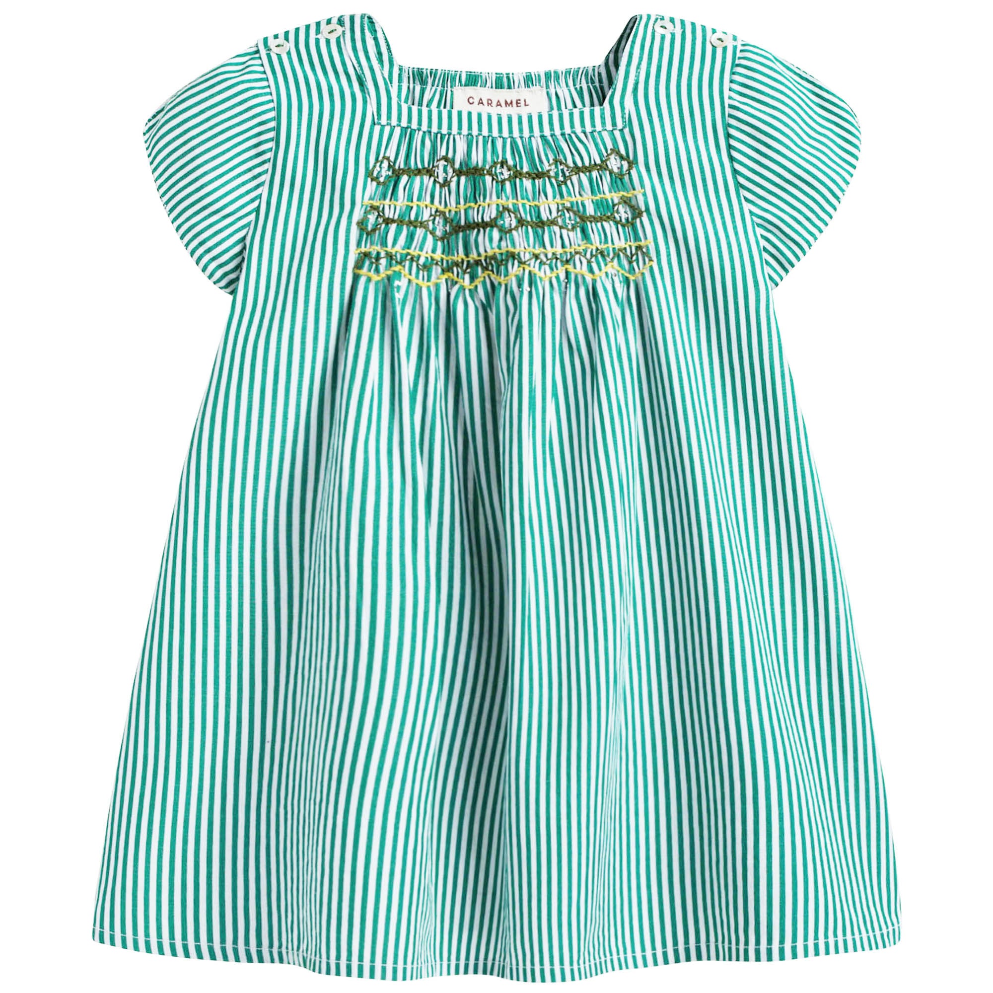 Girls Green Striped Dress