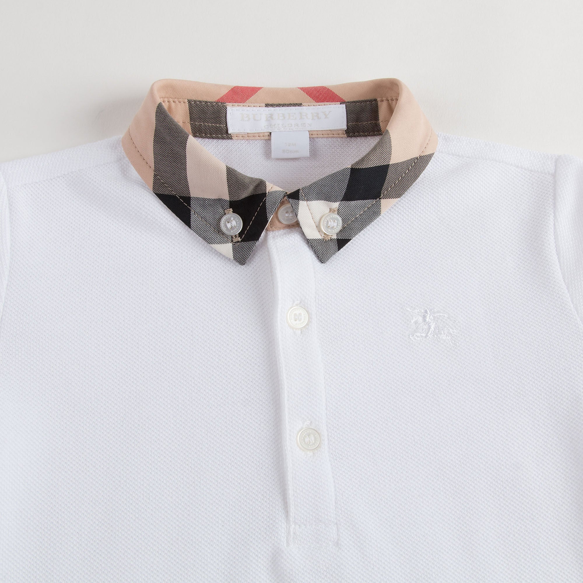 Baby Boys White Polo Shirt With Check Collar