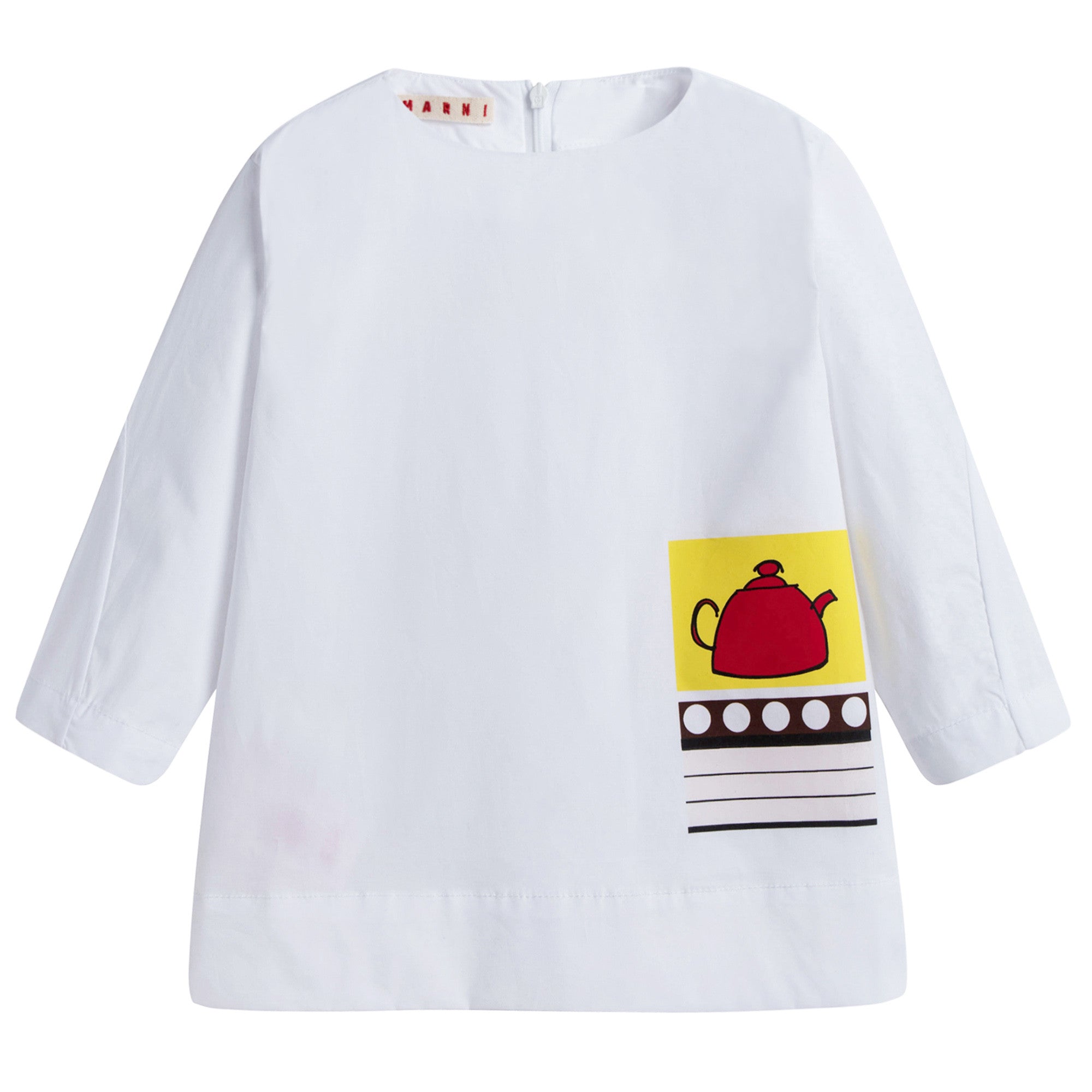 Girls White Printed Cotton Top