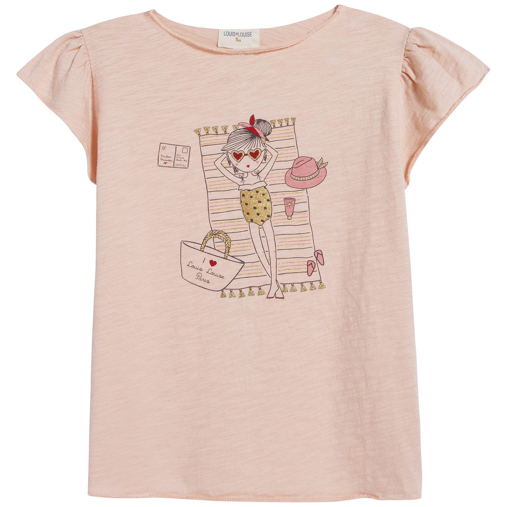 Girls Light Pink Printing Cotton T-shirt