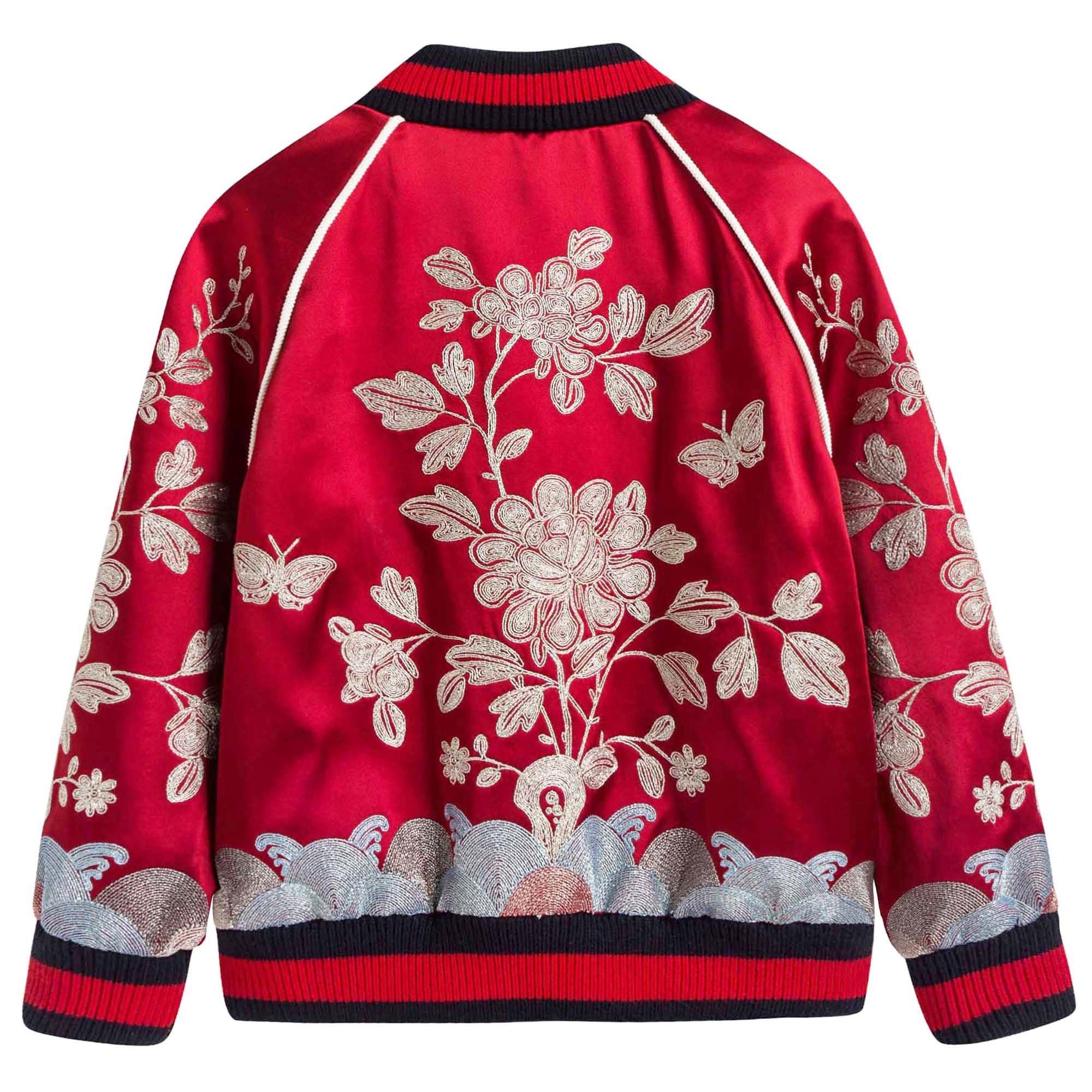 Girls Red Satin Bomber Jacket
