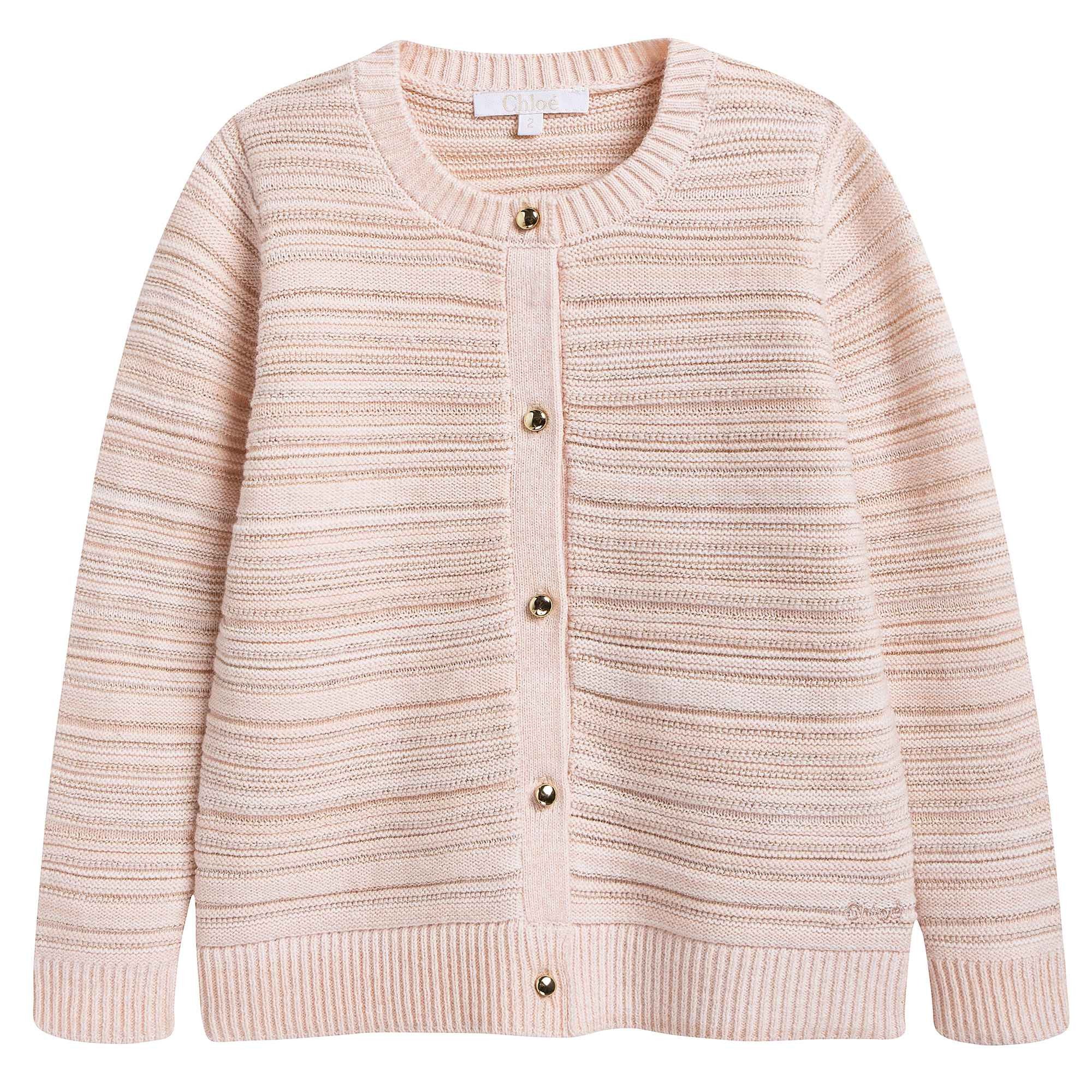 Girls Pink Stripes Knitted Cardigan