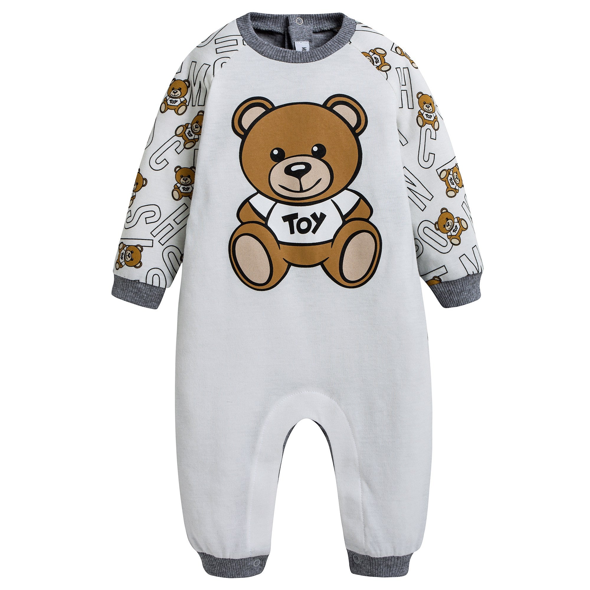 Baby White & Grey Toy Printed Babygrow 3 Piece Set