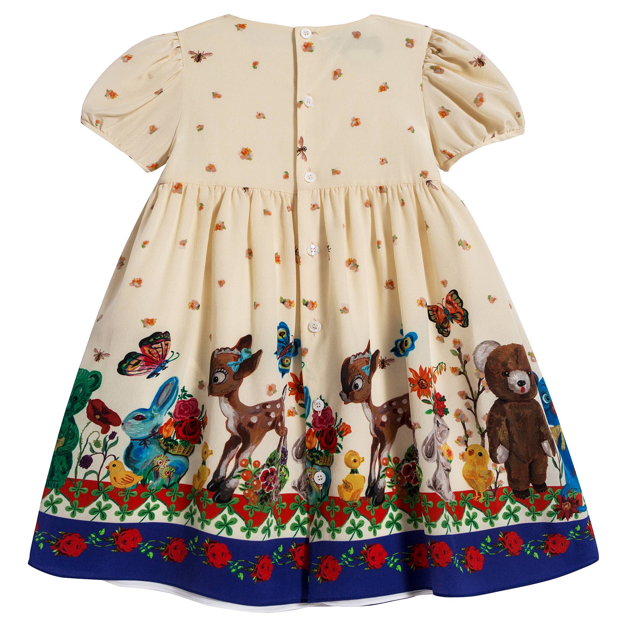 Baby Girls Beige Printed Silk Dress