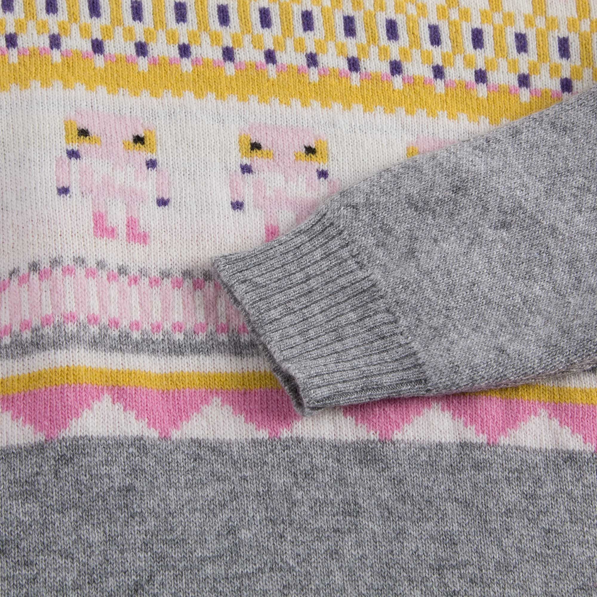 Girls Light Grey Knitted Dress With Multicolor Pattern Trims - CÉMAROSE | Children's Fashion Store - 4
