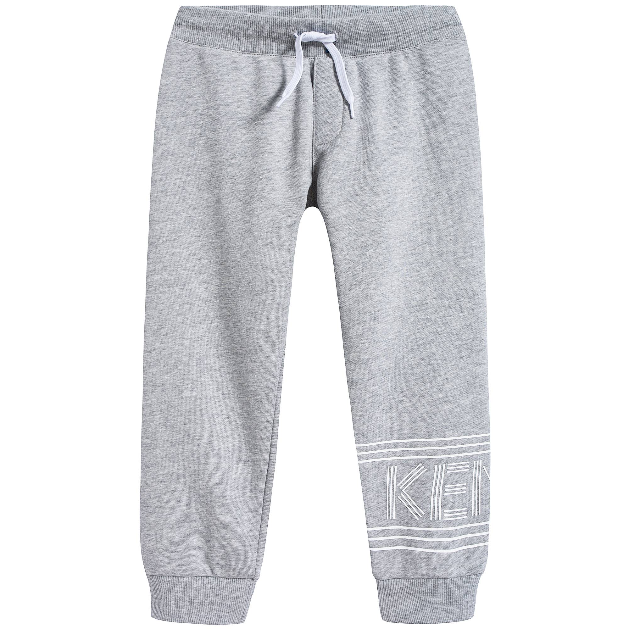 Girls Marl Grey Logo Cotton Trousers