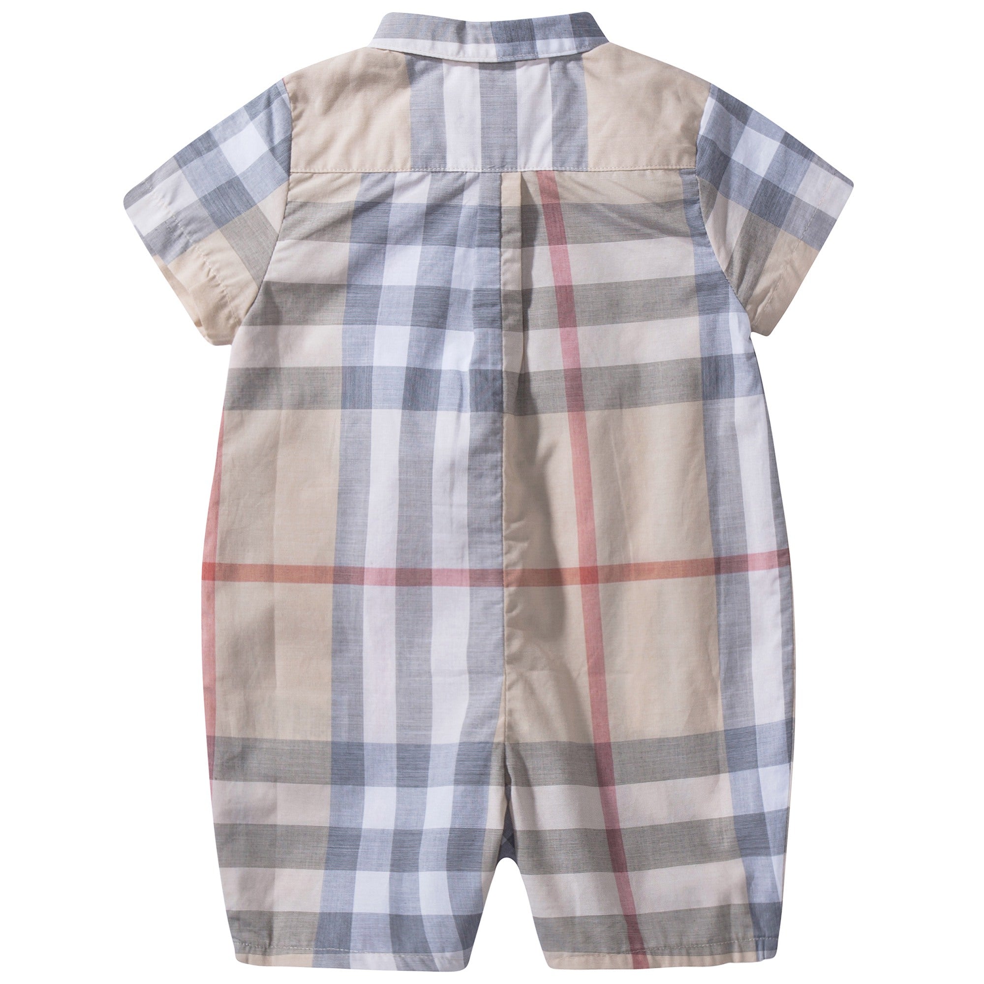 Baby Beige Checked Cotton Romper