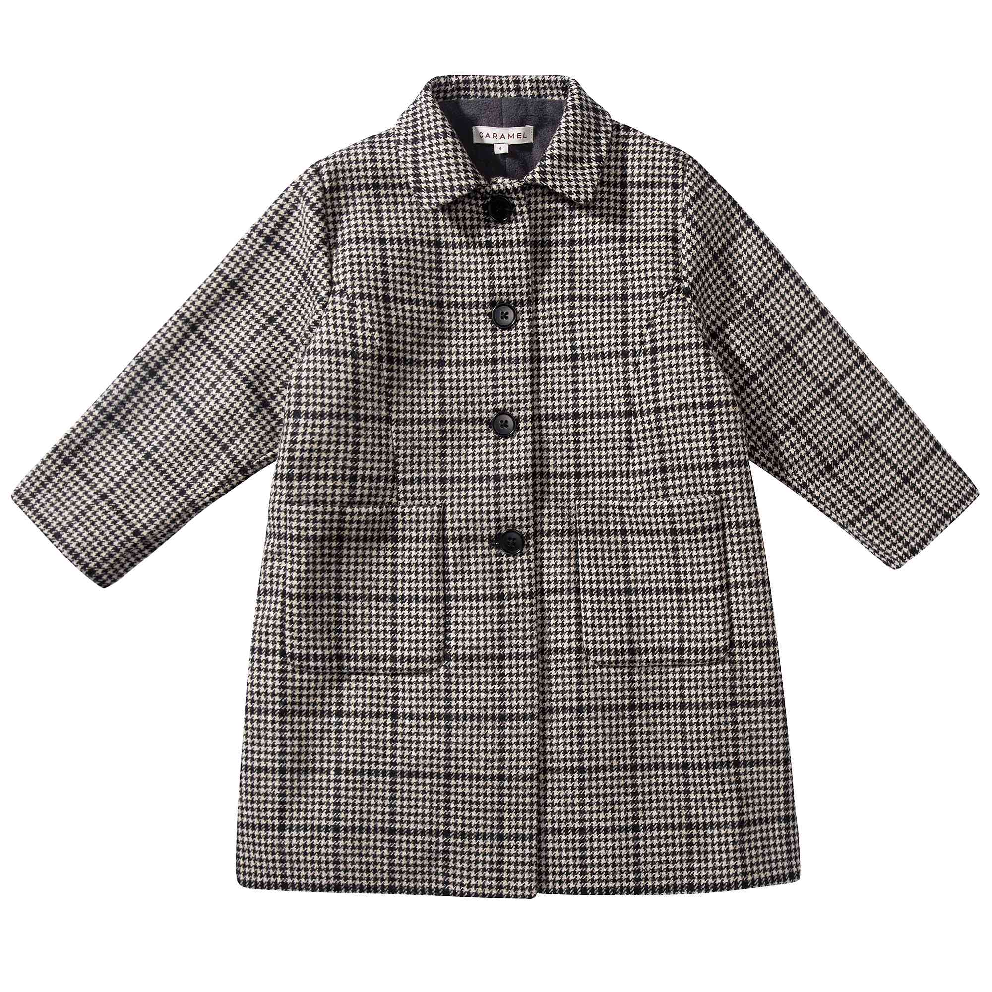 Baby & Girls Black Houndstooth Wool Coat