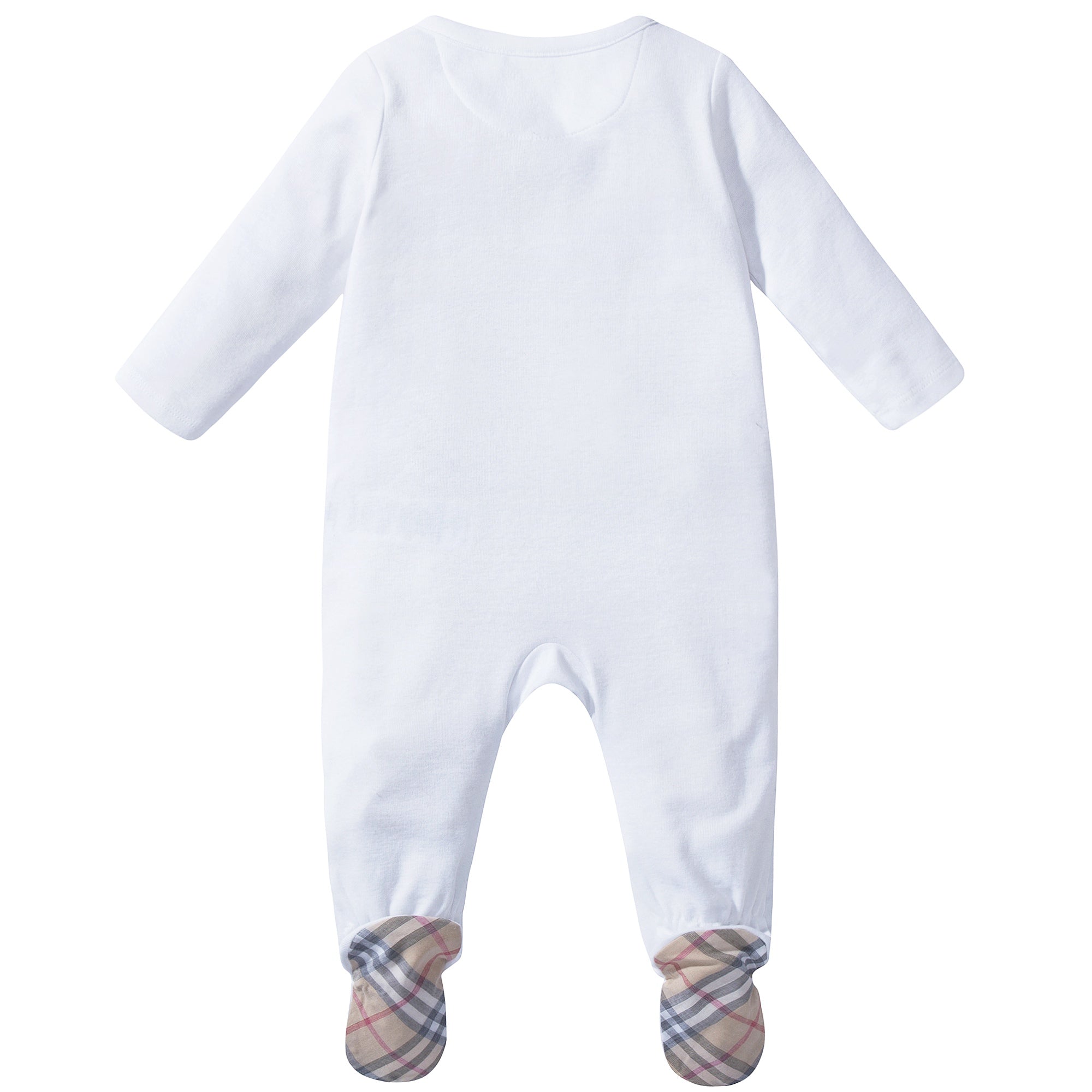 Baby White Pale Classic Check Cotton Three-piece Gift Set