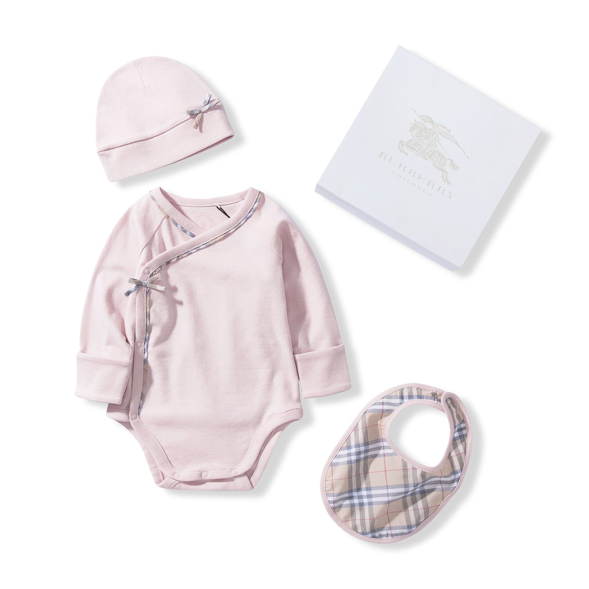 Baby Girls Powder Pink Cotton Three-piece Gift Set
