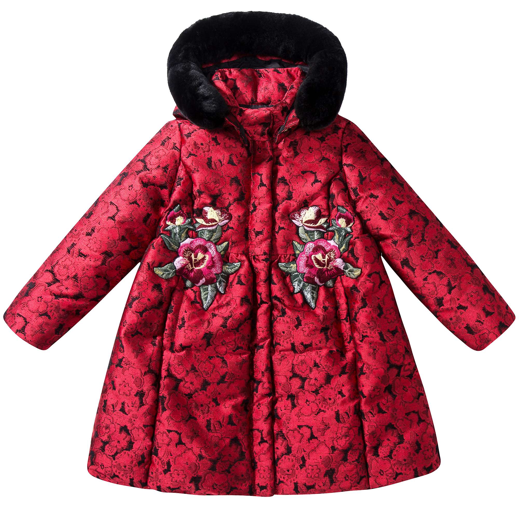 Girls Red & Black fur collar Coat