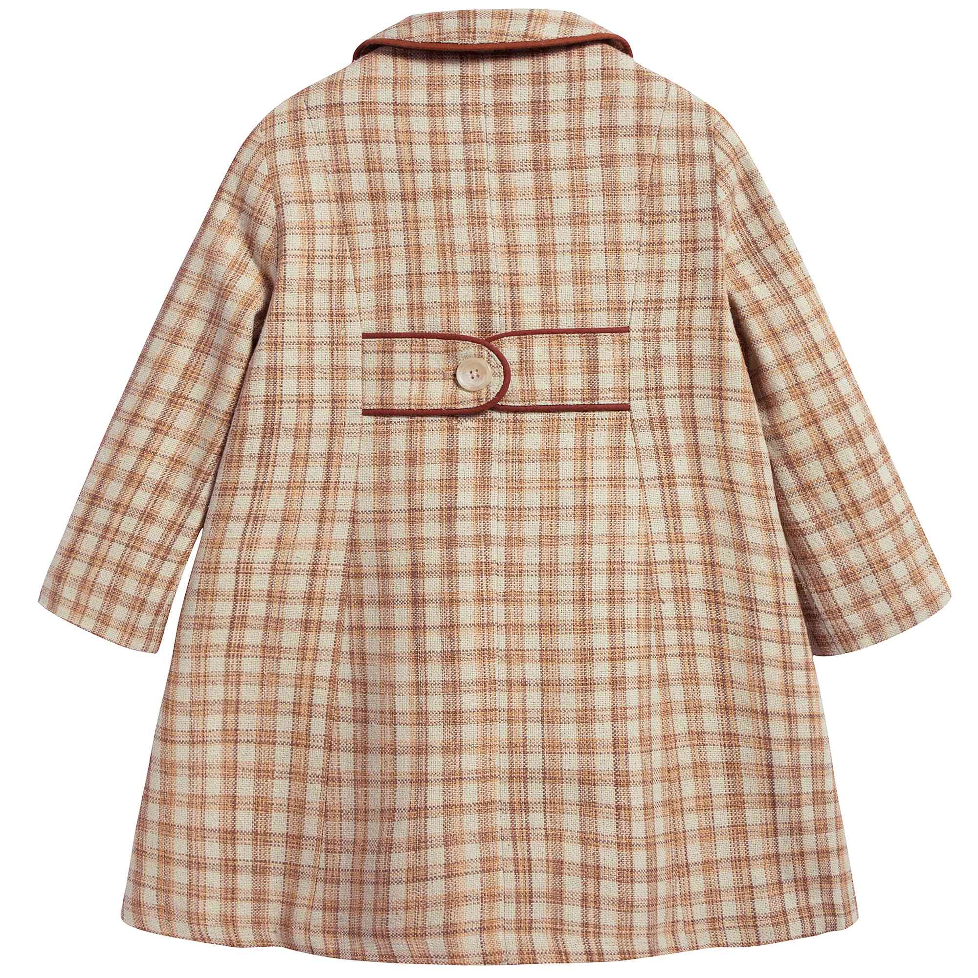 Girls Beige Check Cotton Woven Coat