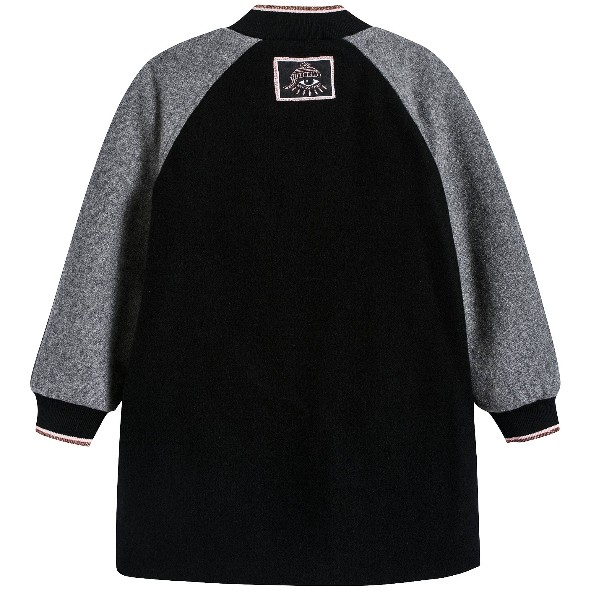 Girls Black & Grey Wool Coat