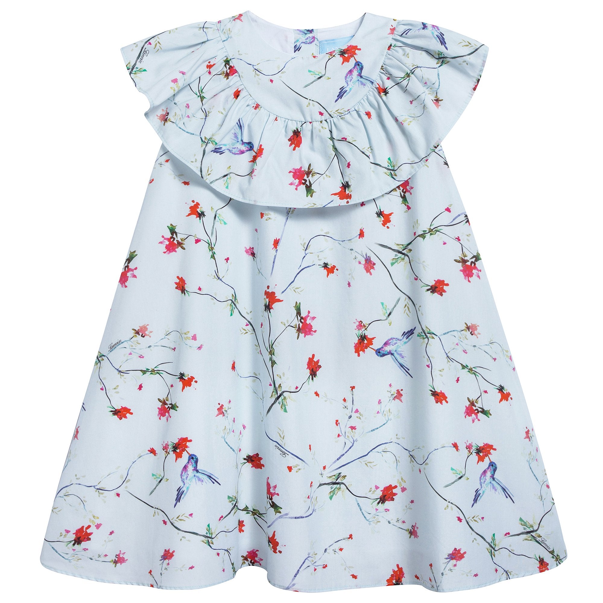 Girls Light Blue Printed Cotton Dress