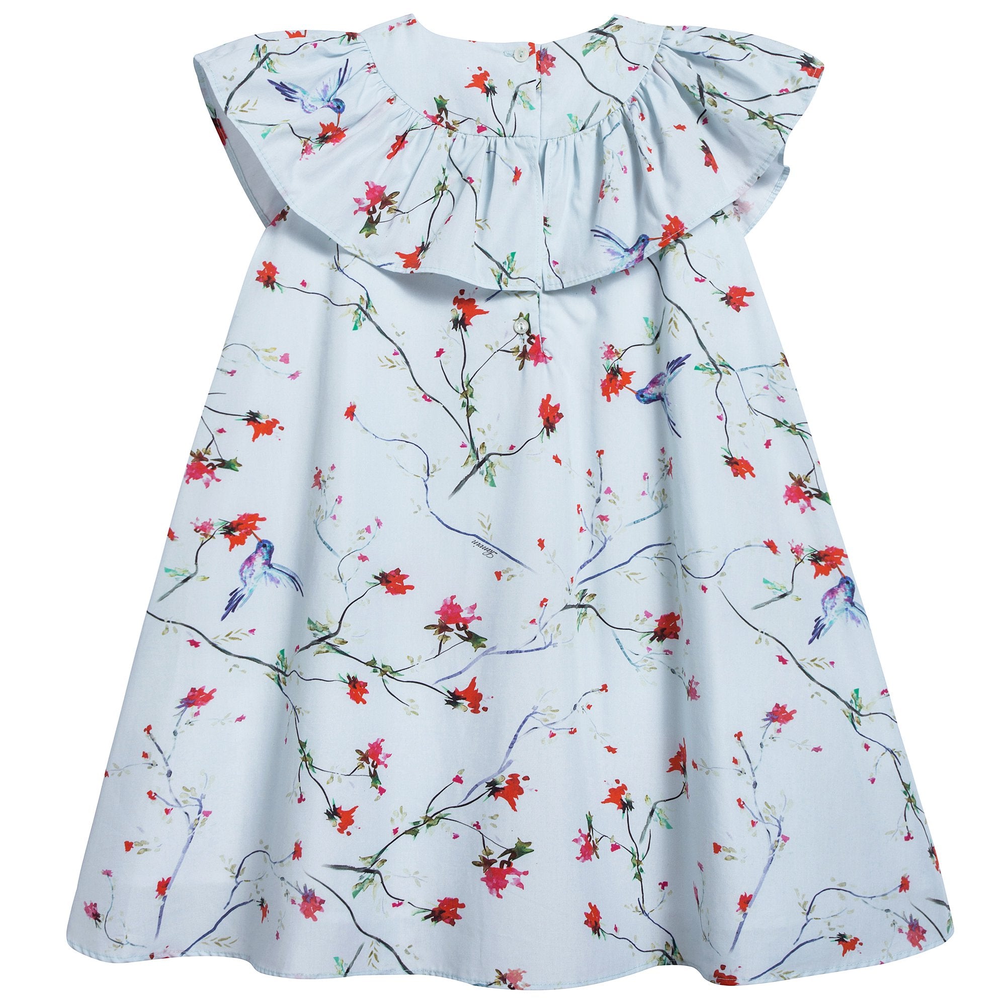 Girls Light Blue Printed Cotton Dress