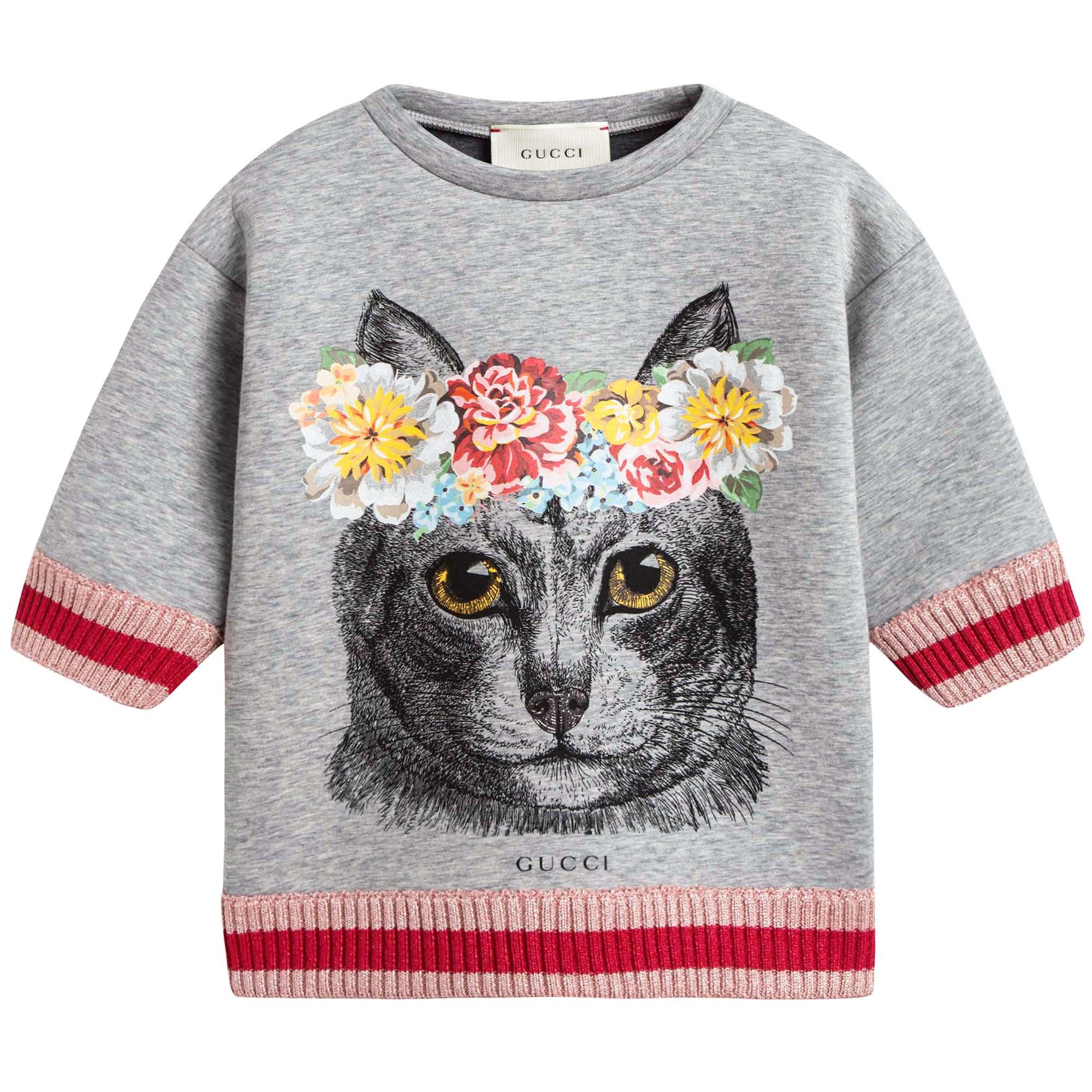 Girls Grey Cat Printed Sweatshirt
