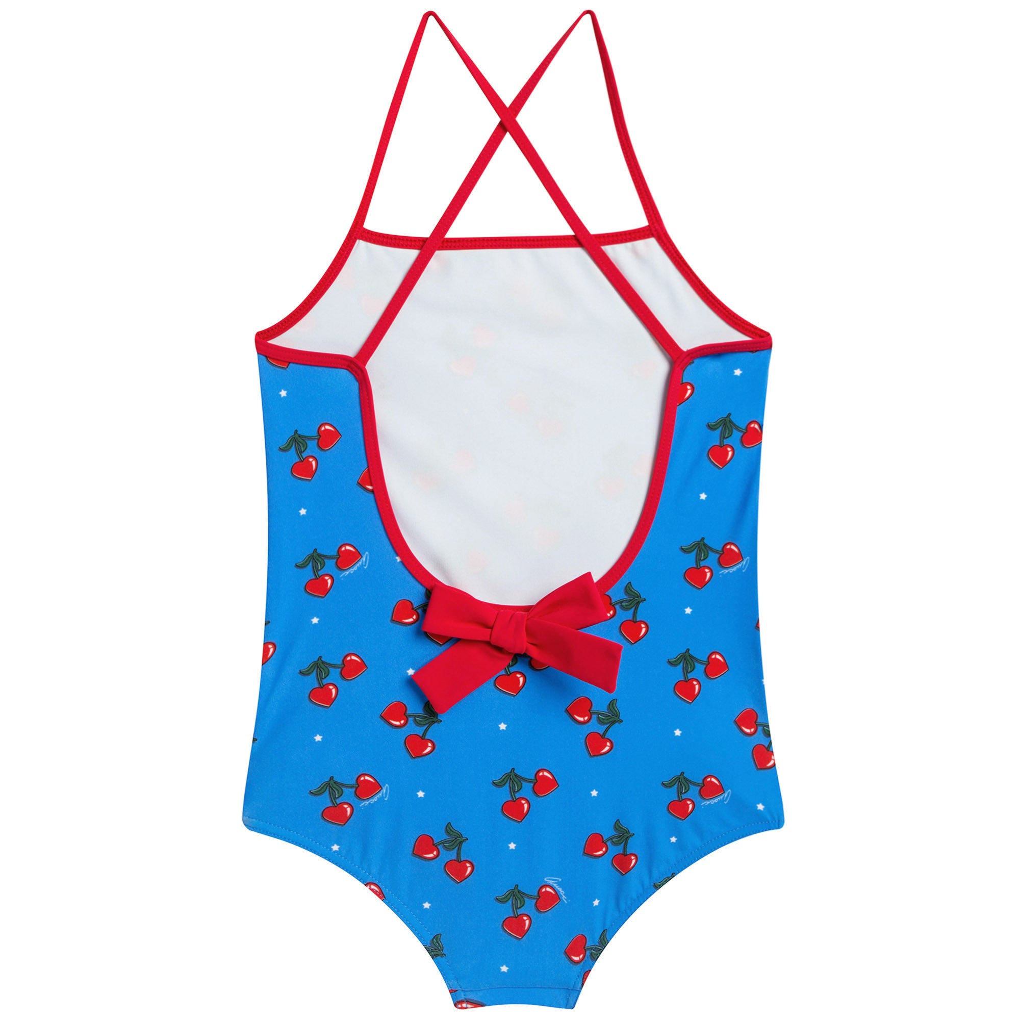 Girls Blue Heart Cherry Printed Swimsuit