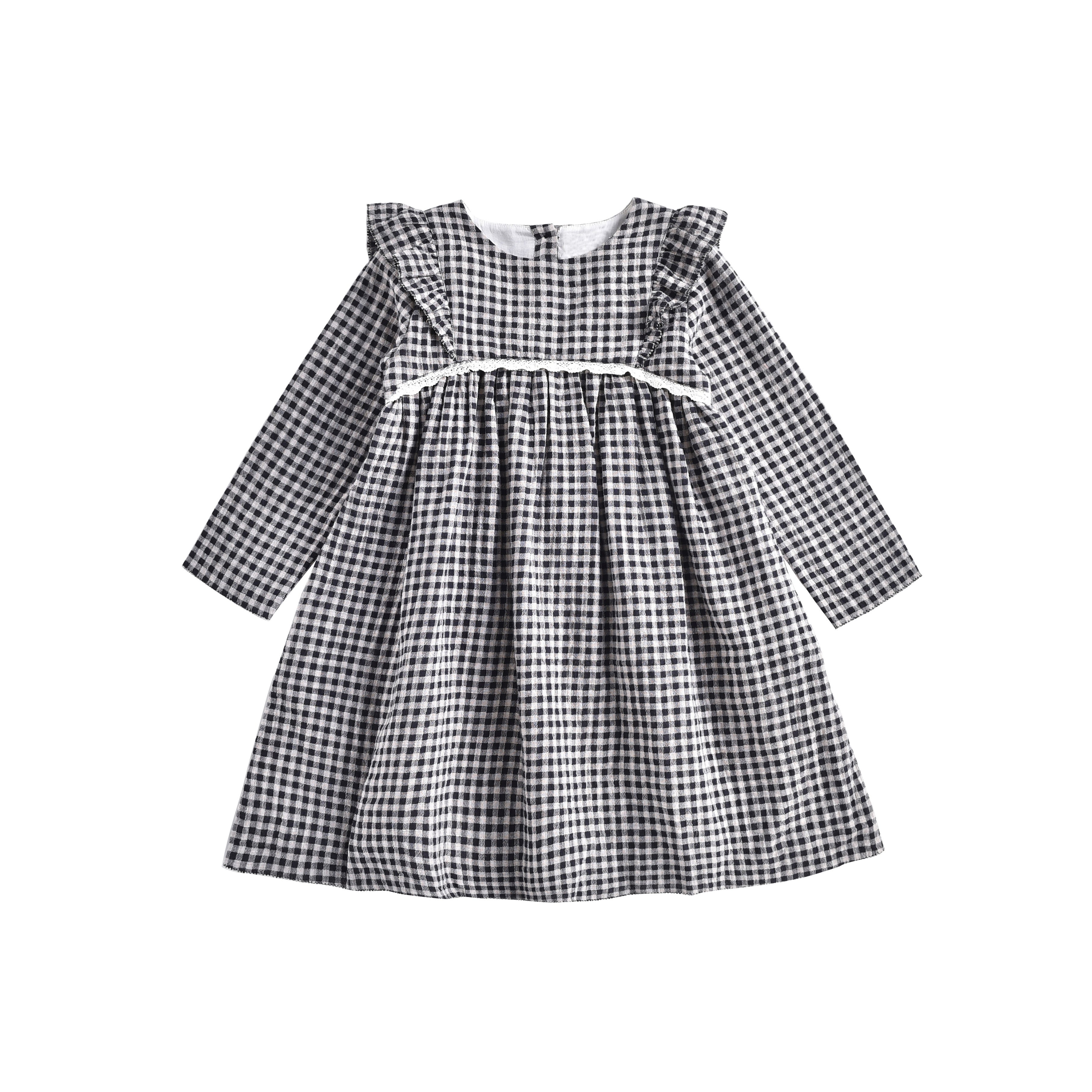 Girls Black Vichy Organic Cotton Dress