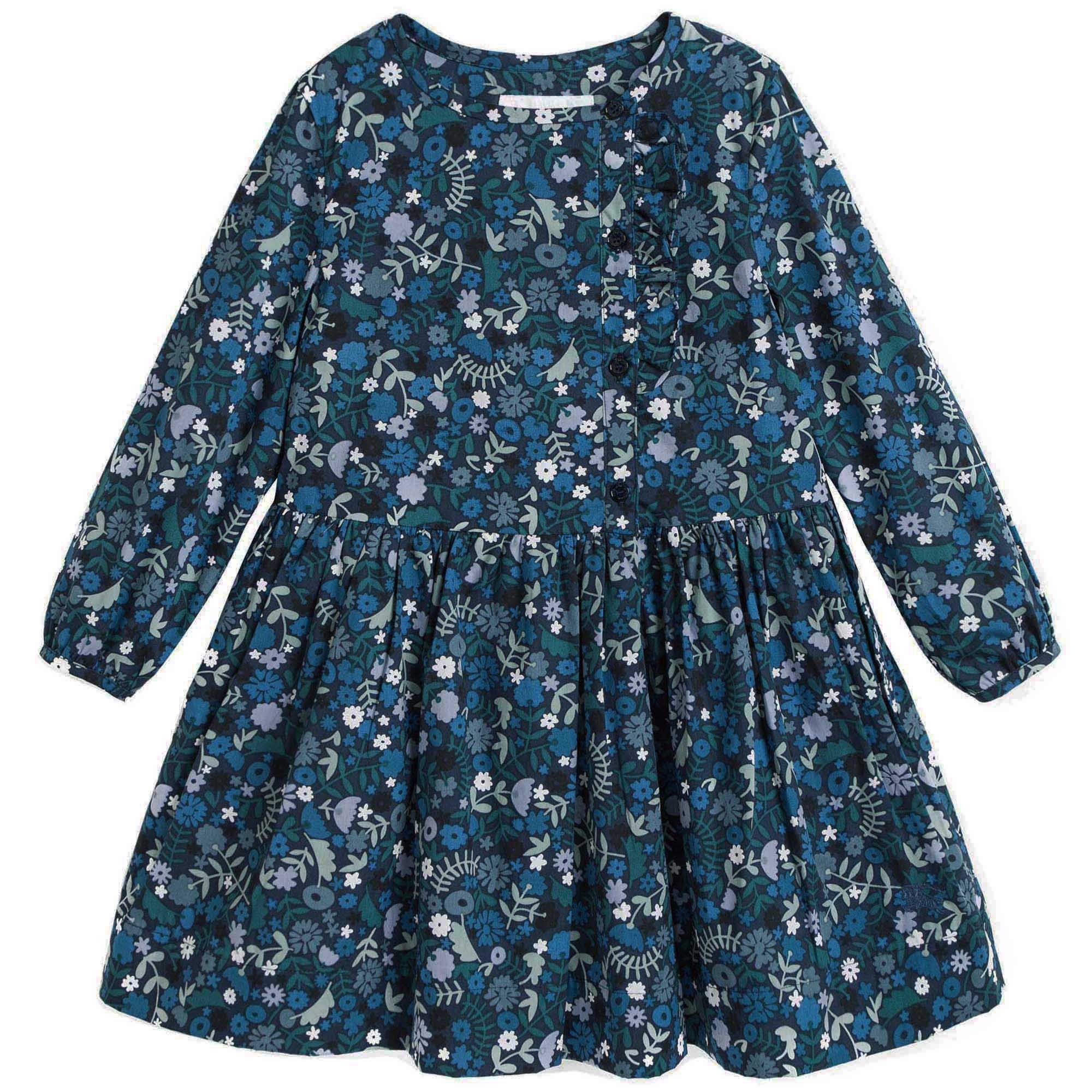 Girls Hydrangea Blue Floral Printed Trims Dress - CÉMAROSE | Children's Fashion Store - 1
