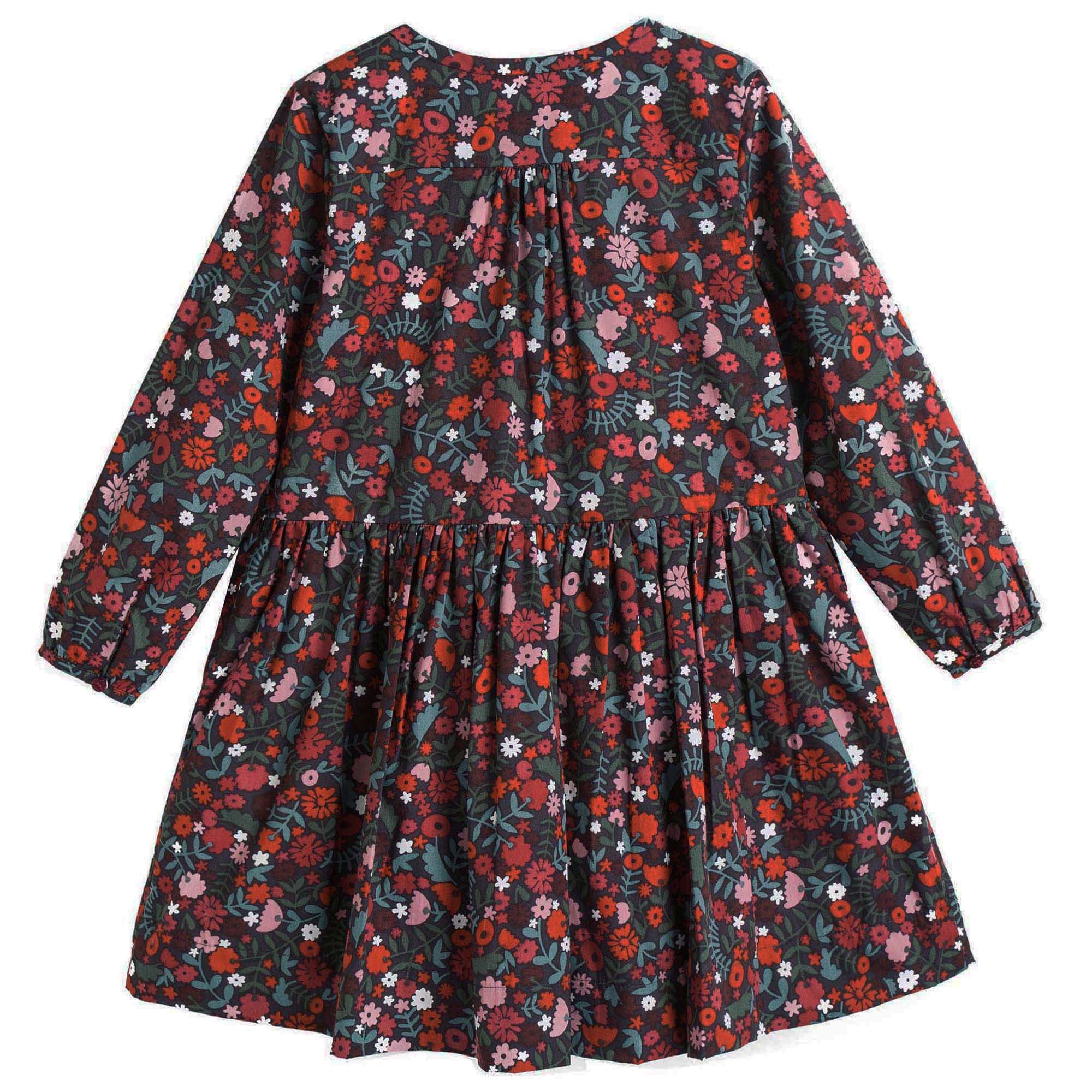 Girls Antique Red Floral Printed Trims Dress - CÉMAROSE | Children's Fashion Store - 2