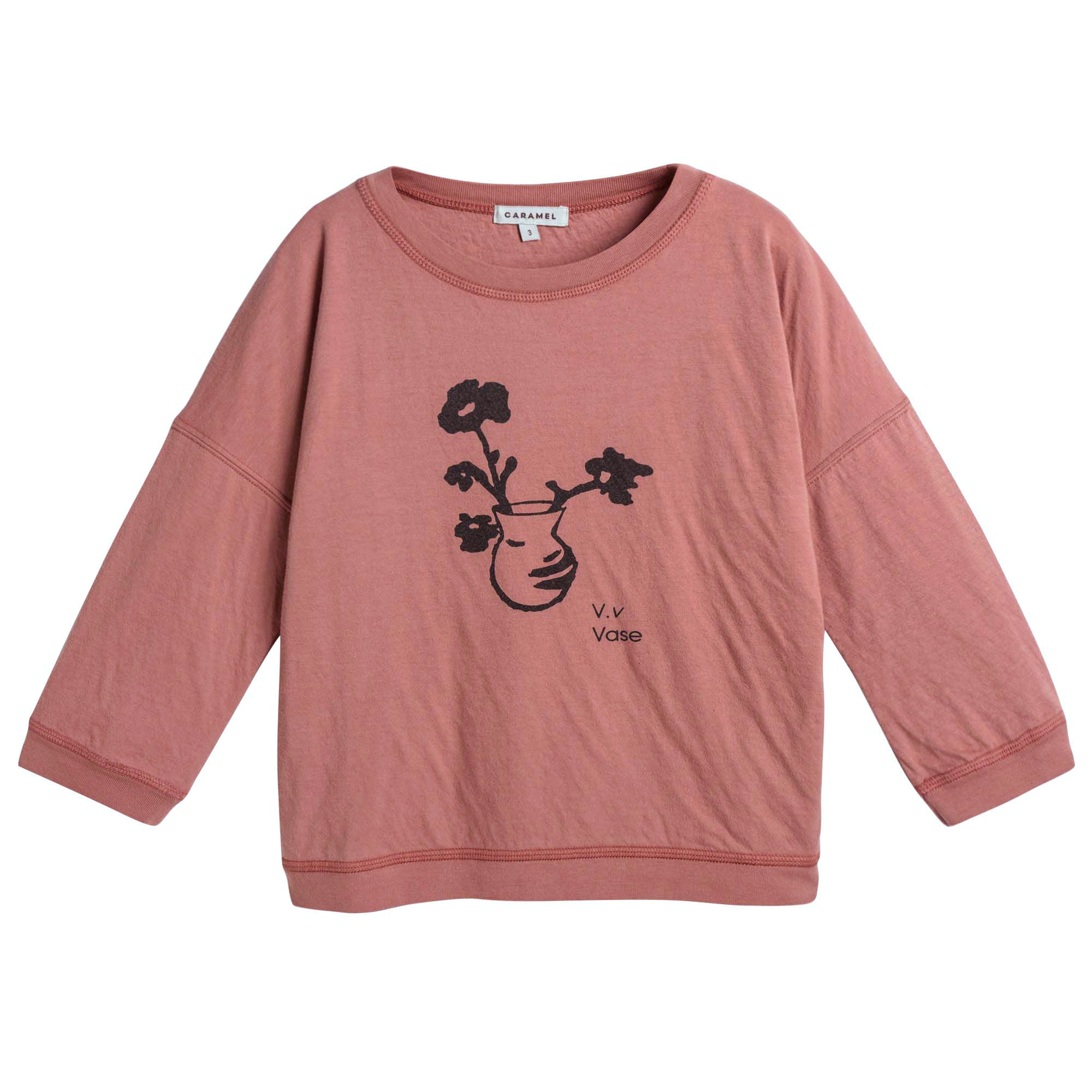 Girls Dark Red Floral Printed Trims T-Shirt - CÉMAROSE | Children's Fashion Store - 1