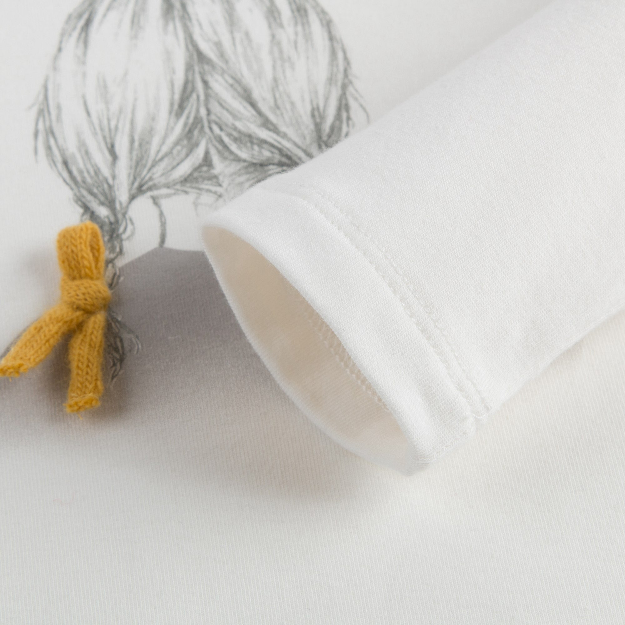 Girls Ivory Cotton T-shirt with Yellow Bow