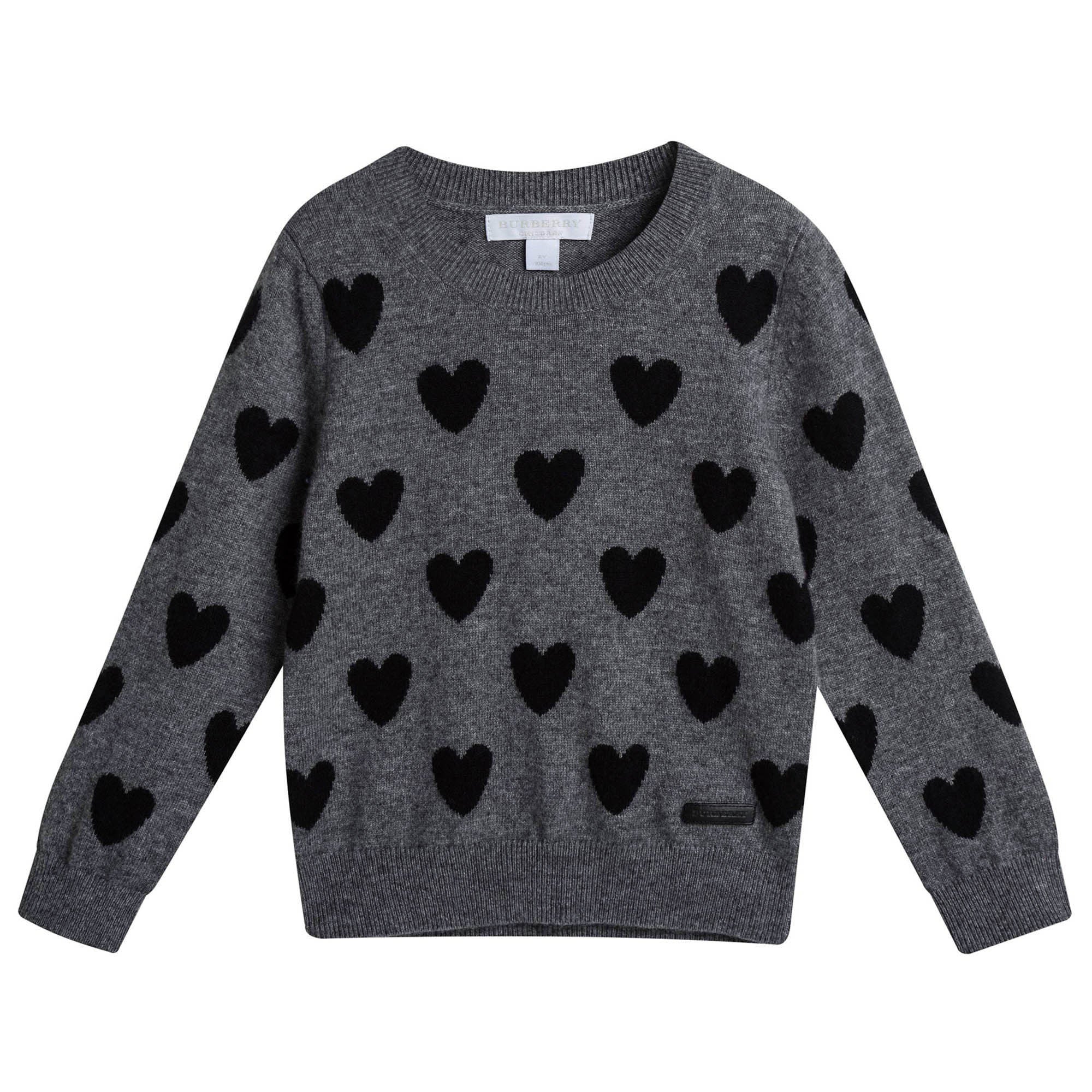 Girls Grey Heart Trims Wool & Cashmere Sweater - CÉMAROSE | Children's Fashion Store - 1