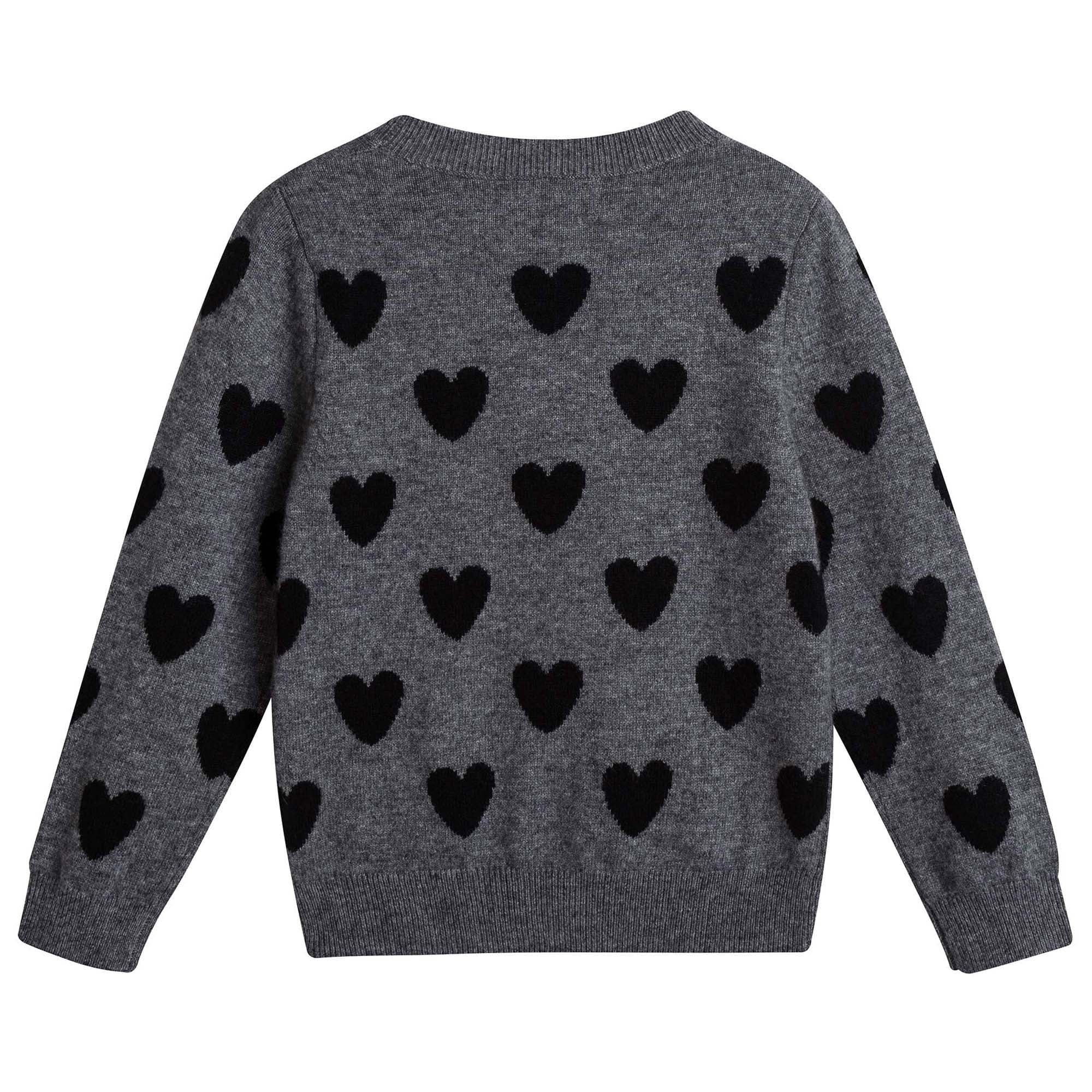 Girls Grey Heart Trims Wool & Cashmere Sweater - CÉMAROSE | Children's Fashion Store - 2