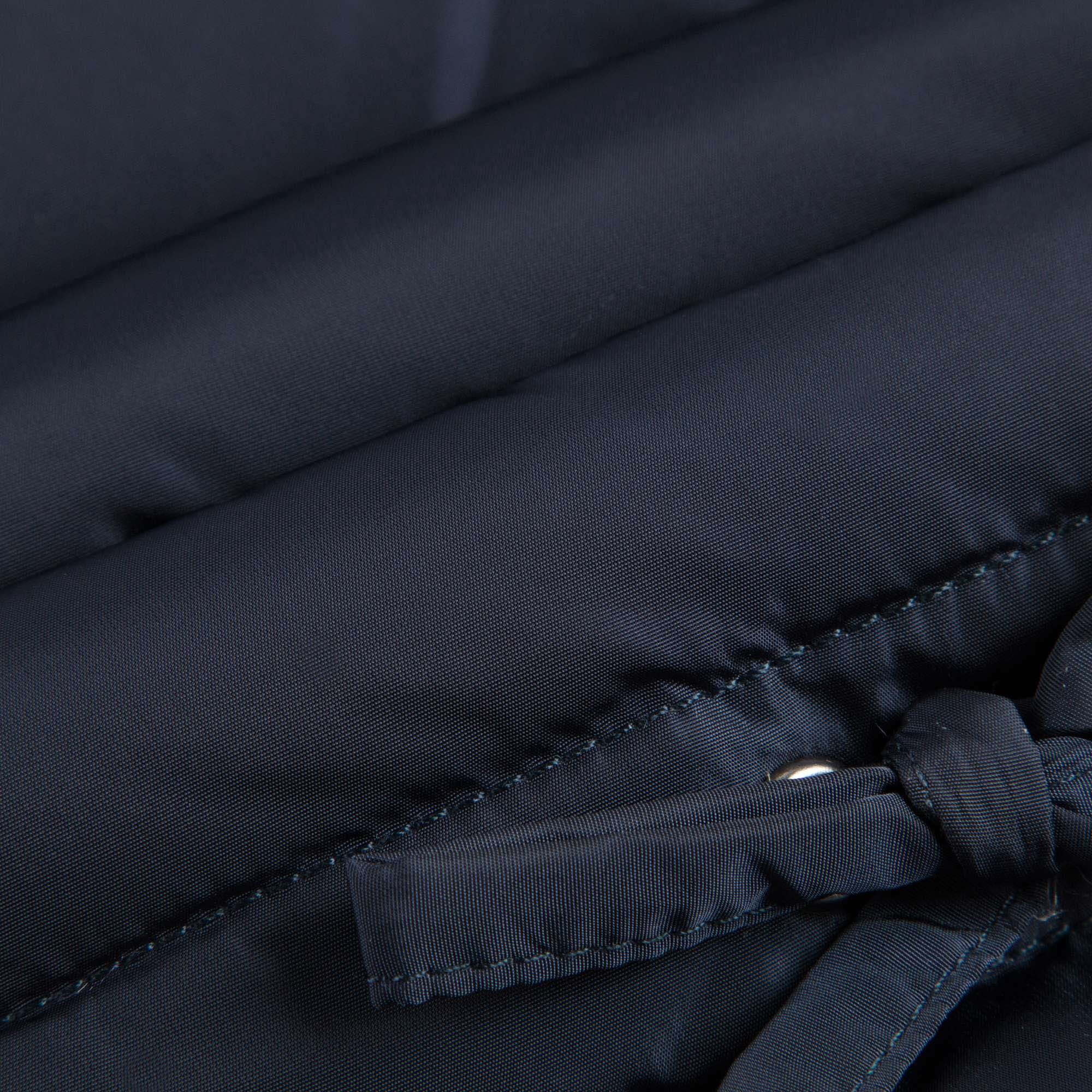 Girls Navy Blue Ruffled Down Padded Jacket