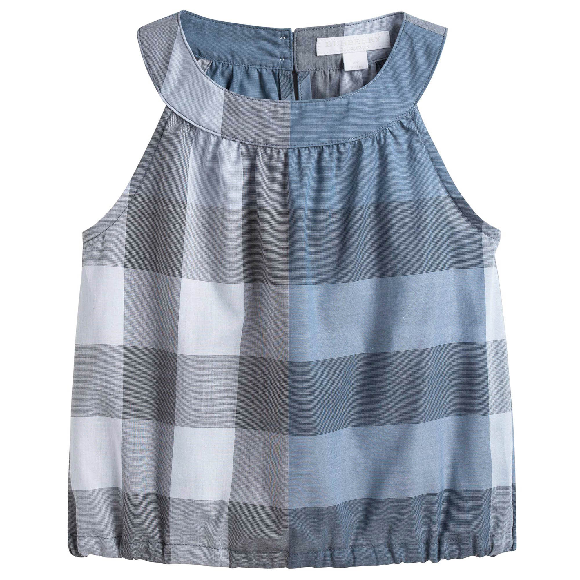Girls Blue & Grey Check Sleeveless Top