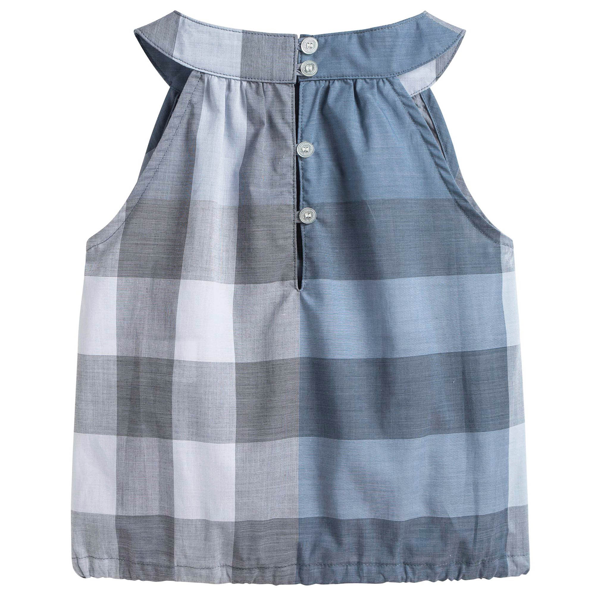 Girls Blue & Grey Check Sleeveless Top
