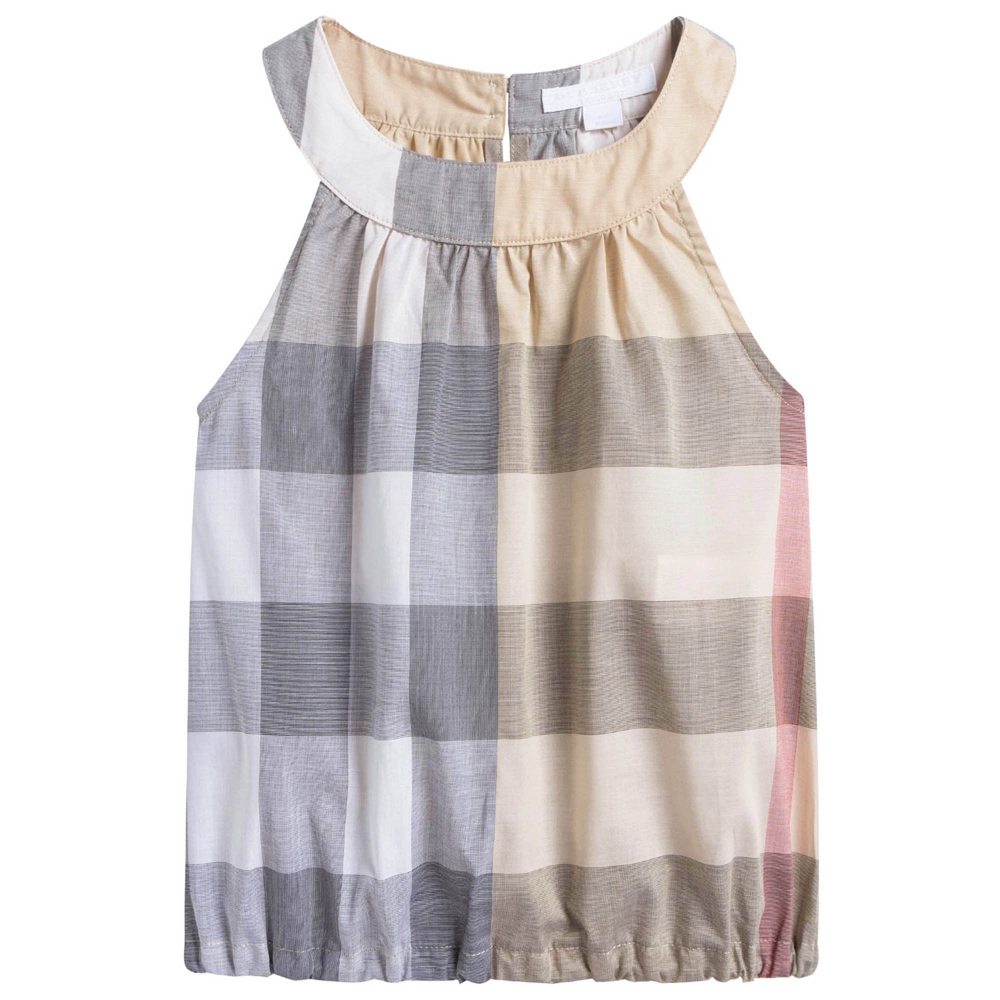 Girls Beige Check Sleeveless Top